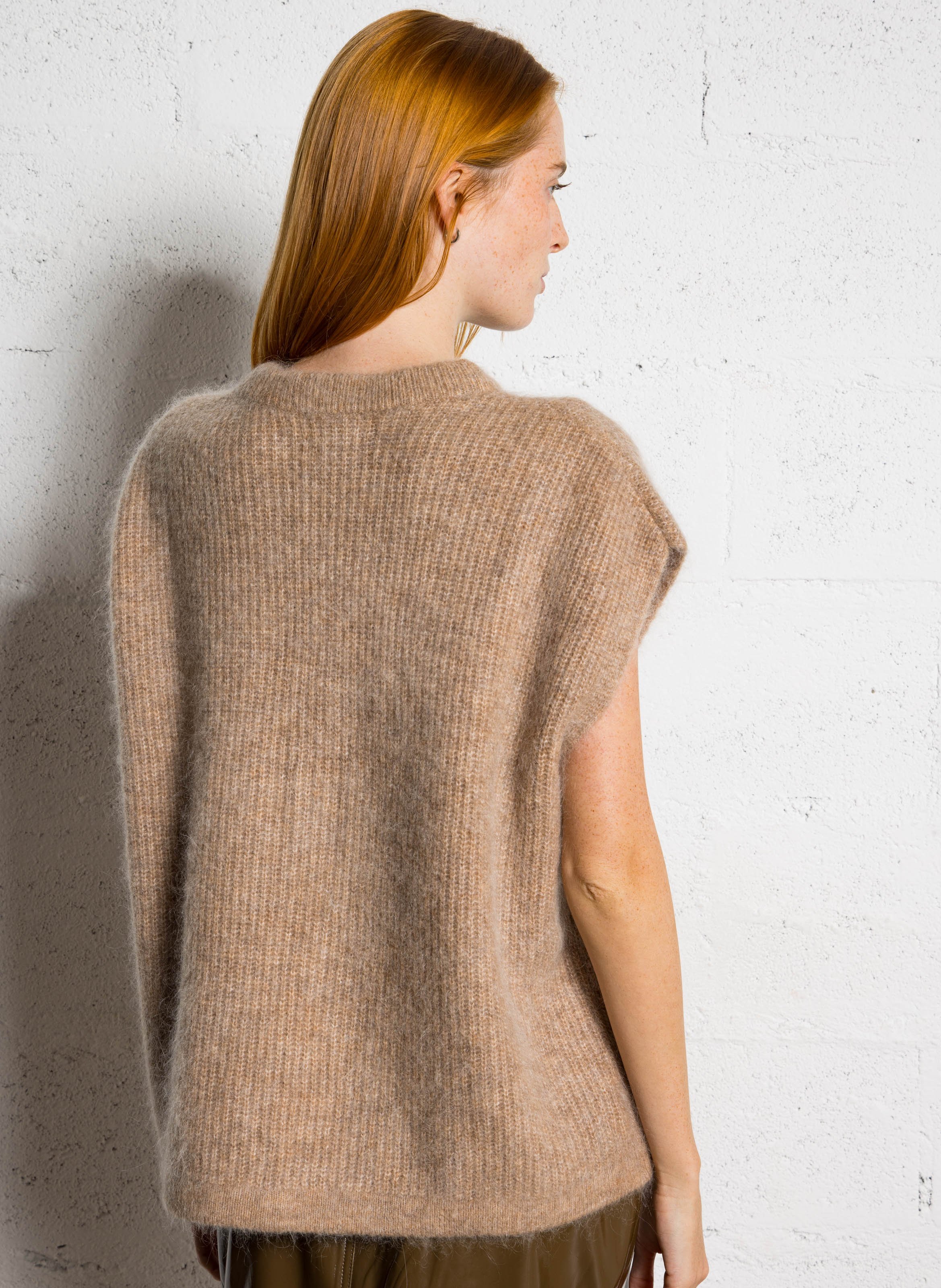 Pull oversize col rond en maille MAISON 123 Beige