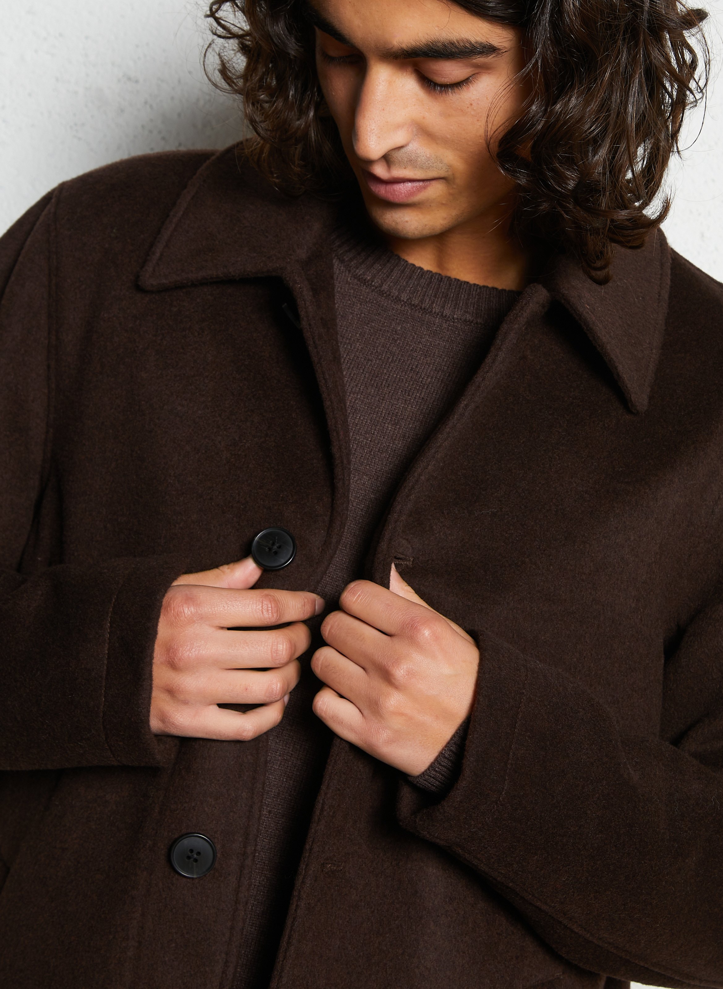 Buttoned coat in mixed wool MINIMUM Brown
