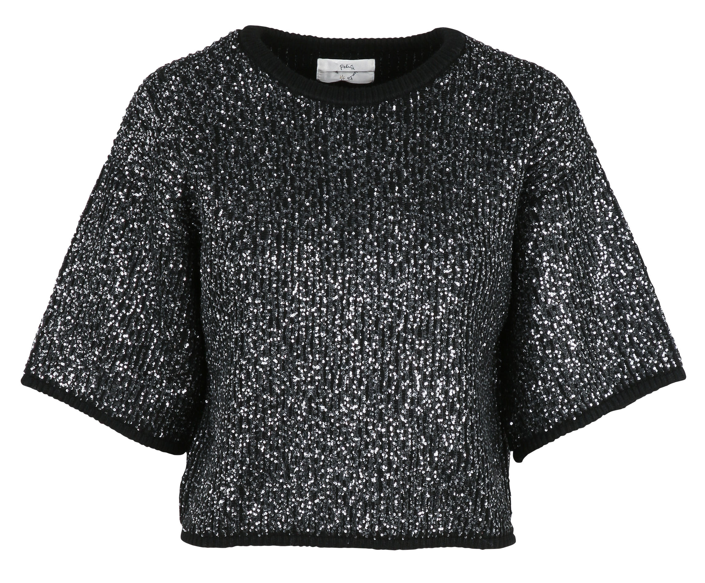 Oversized round neck sweater with sequins Black
