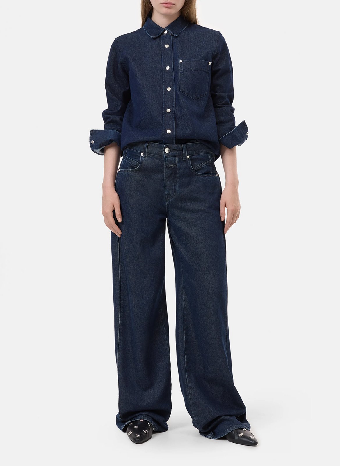 Jean droit col classique en coton bio mélangé CLOSED Bleu