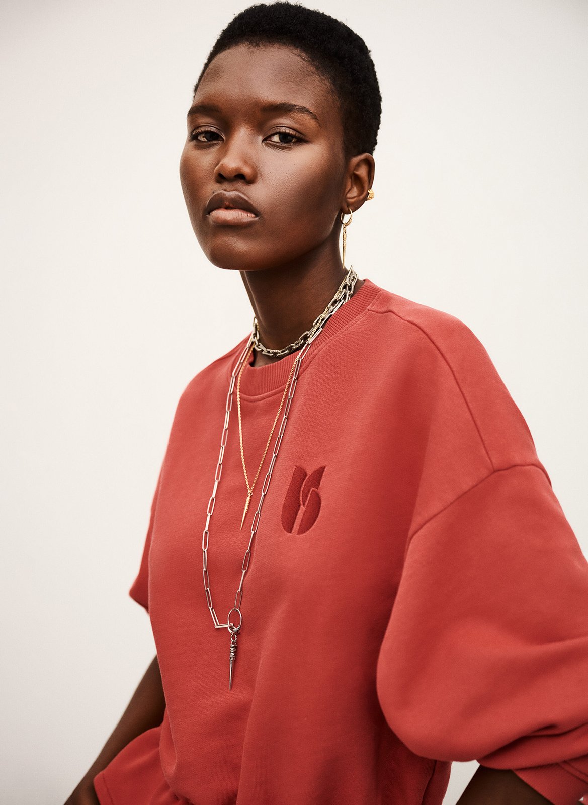 Sweat col rond en coton mélangé BA&SH Rouge