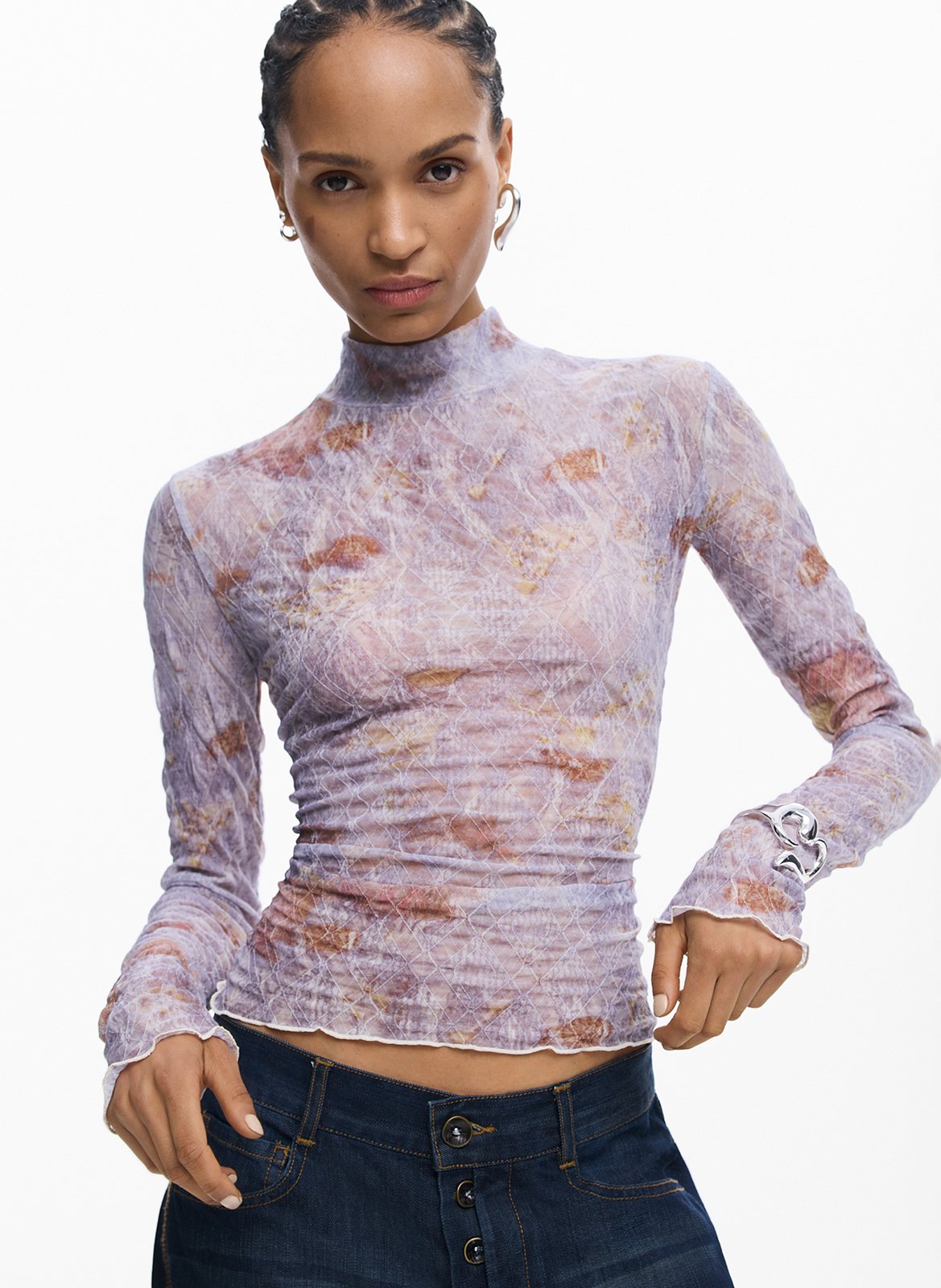 Figurbetontes Top mit Stehkragen und Print DESIGUAL Rot