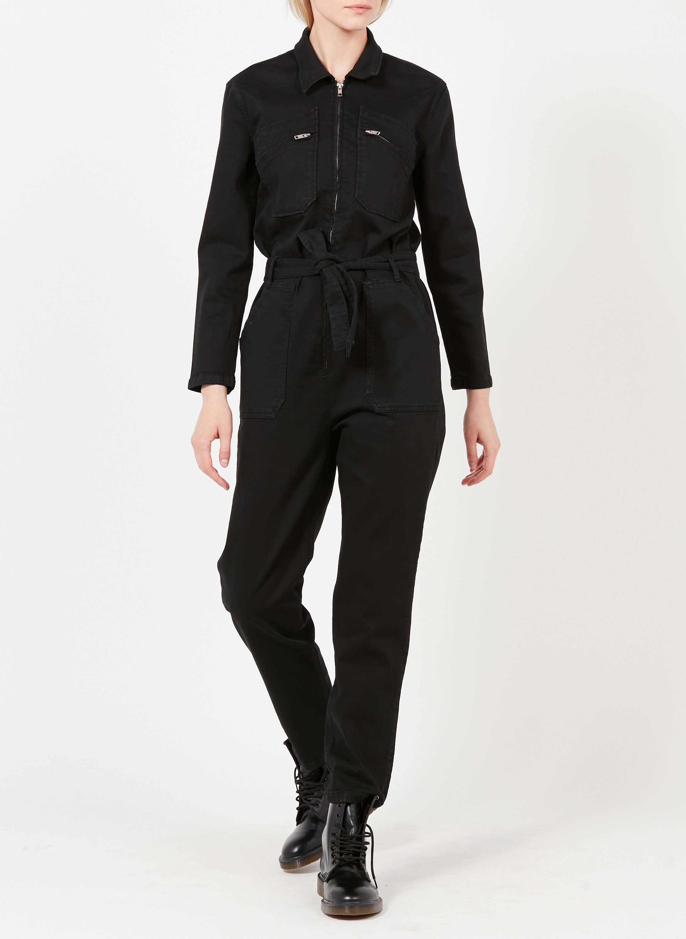 Jumpsuit aus Baumwoll-Mix mit klassischem Kragen und Reißverschluss ACQUAVERDE Schwarz
