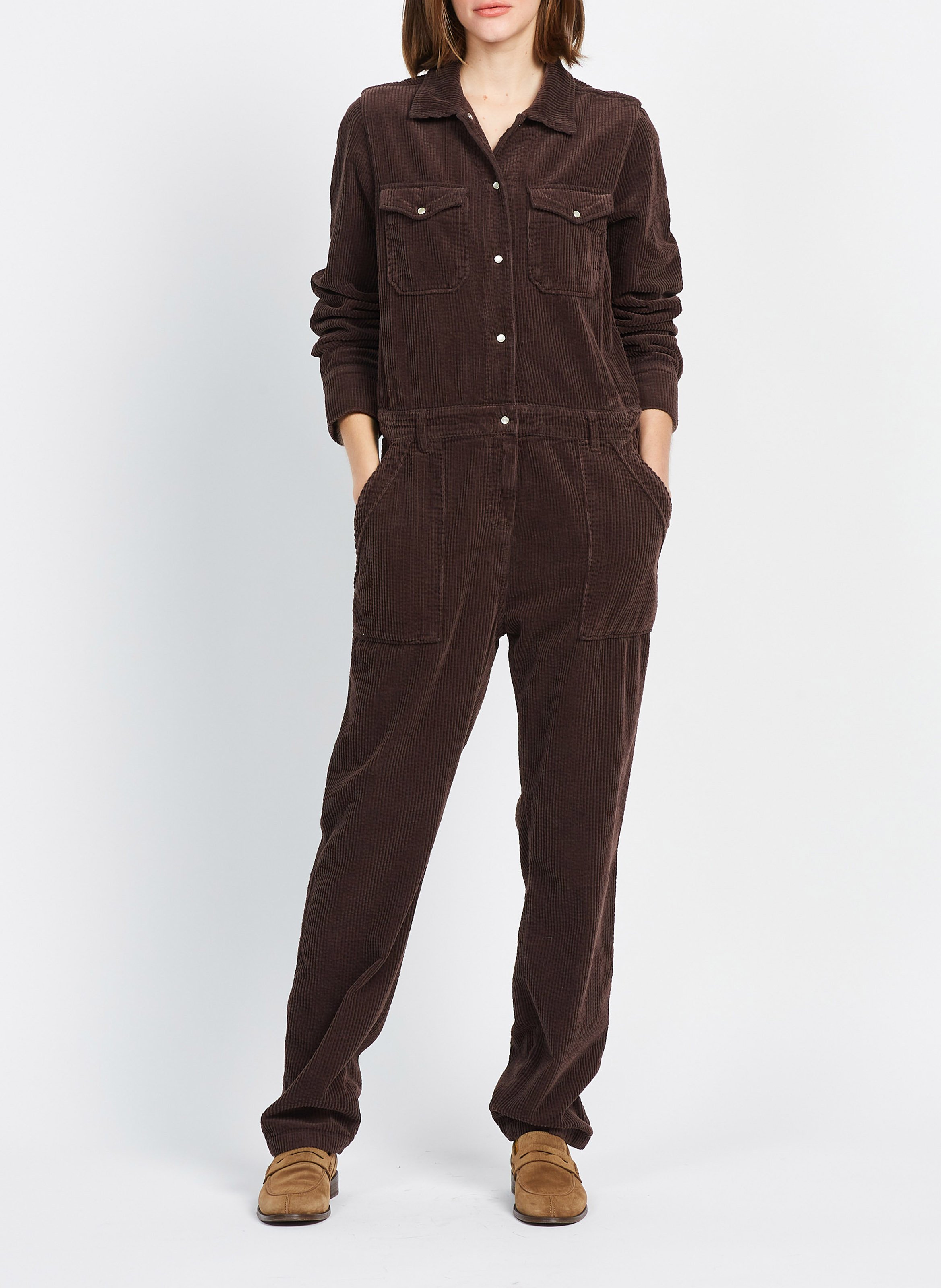 Cotton corduroy jumpsuit with high neck ACQUAVERDE Brown