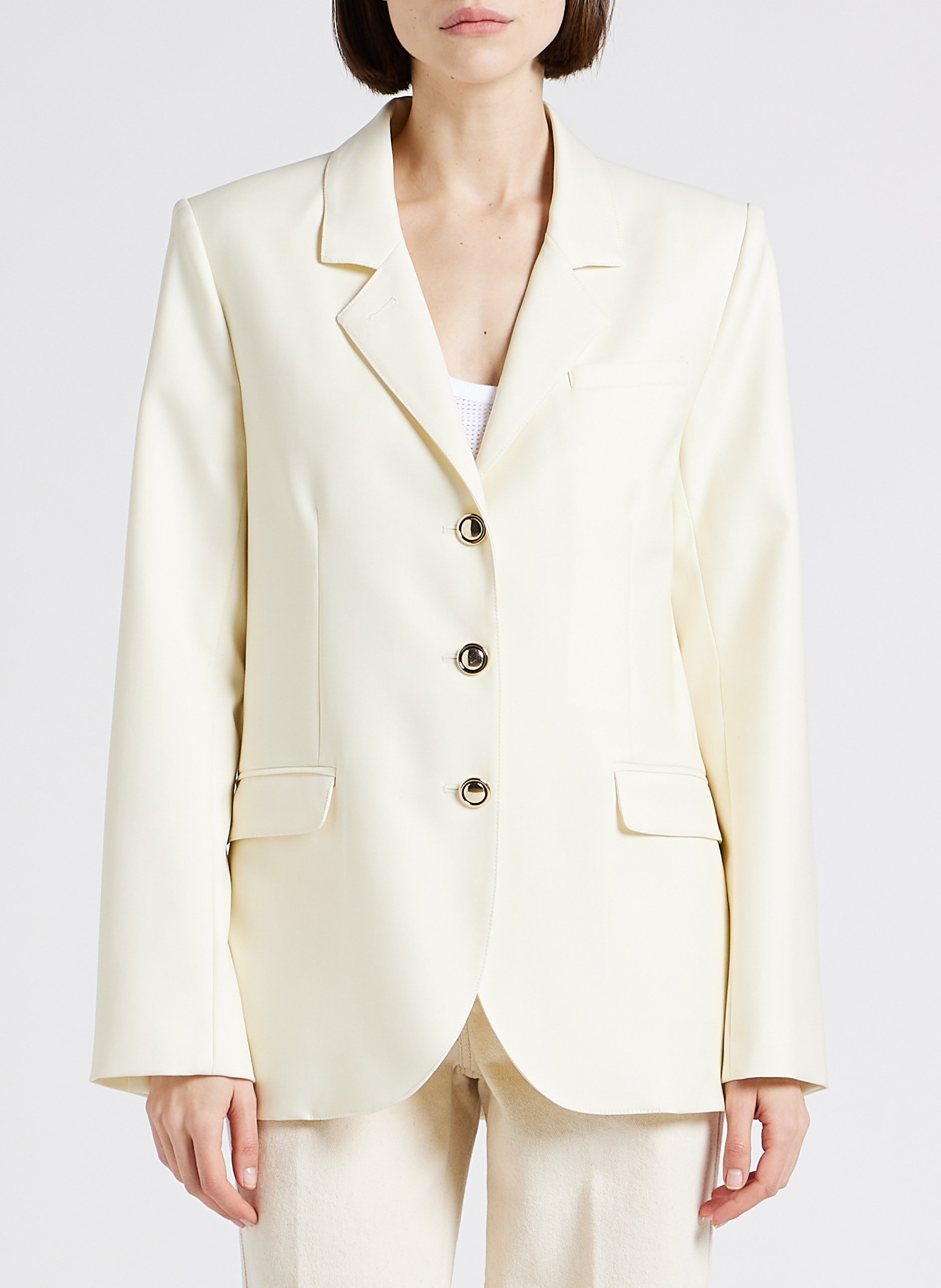 Veste col tailleur en coton stretch MARGAUX LONNBERG Blanc