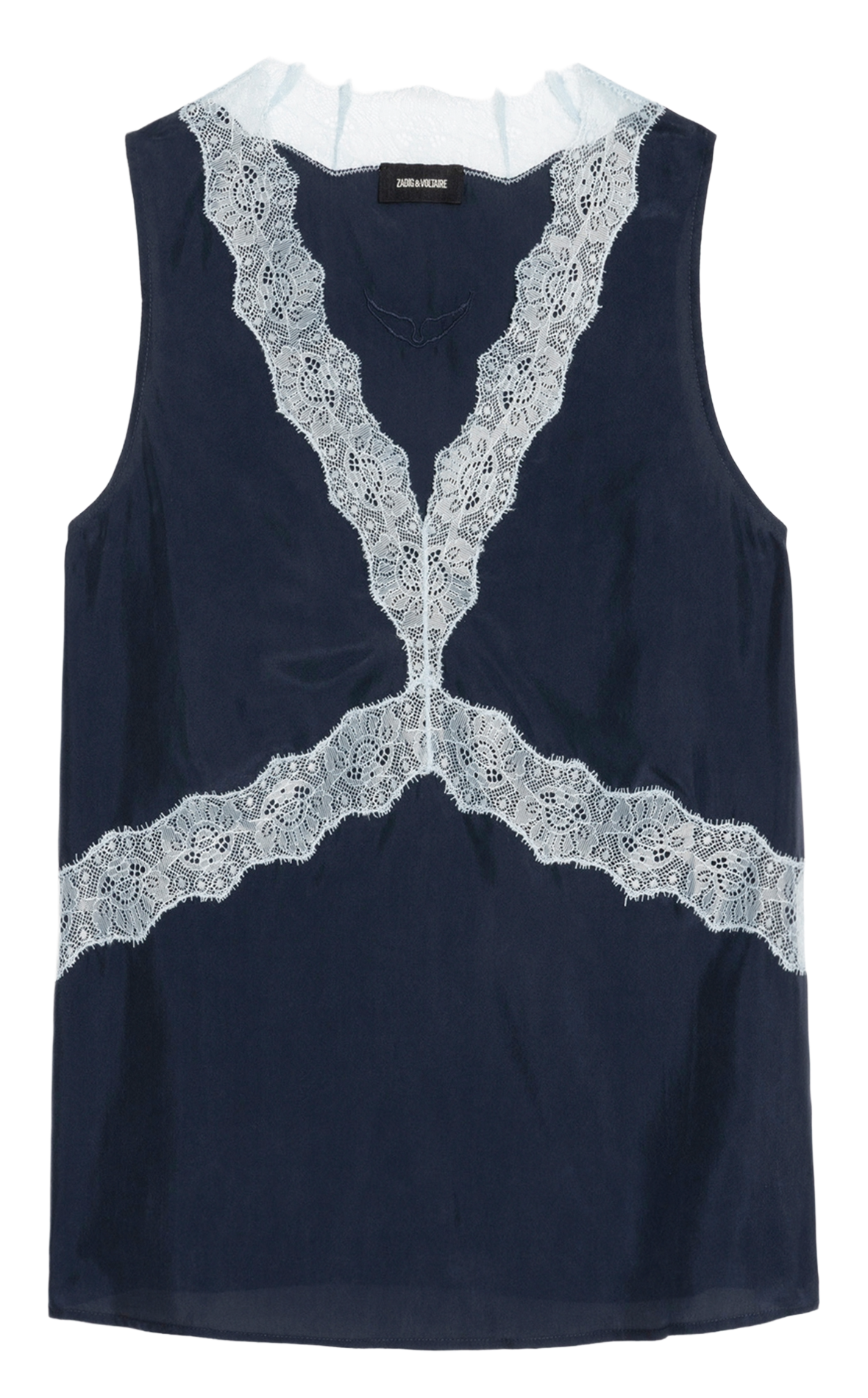 Gerader Seiden-V-Ausschnitt-Top Blau