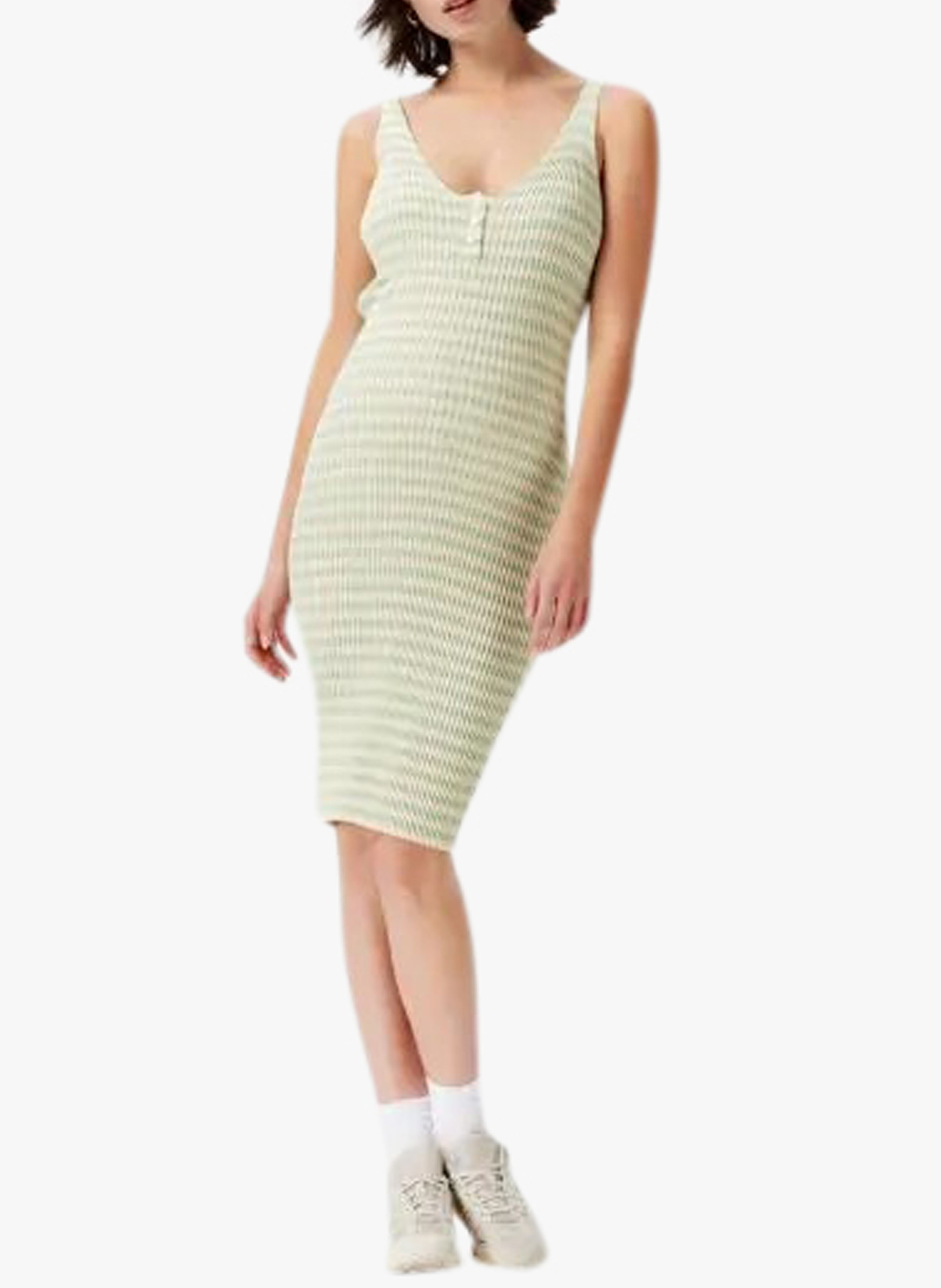 Robe midi col V côtelée en coton mélangé  SUPERMOM Vert