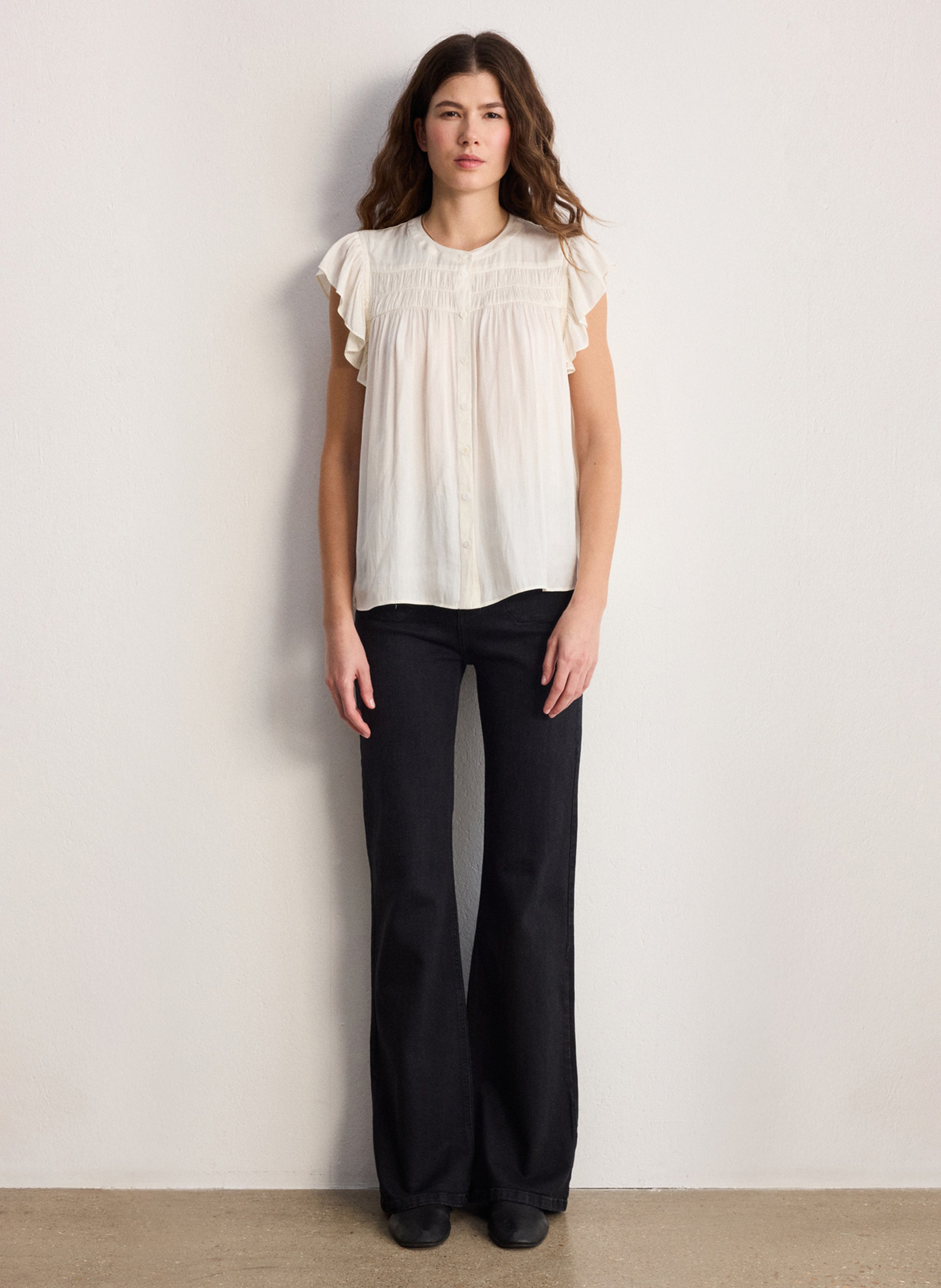 Straight Round Neck Blouse PABLO Beige