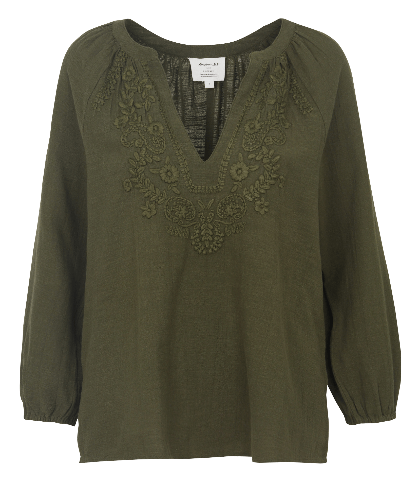 Blouse droite col V en coton MAISON 123 Vert