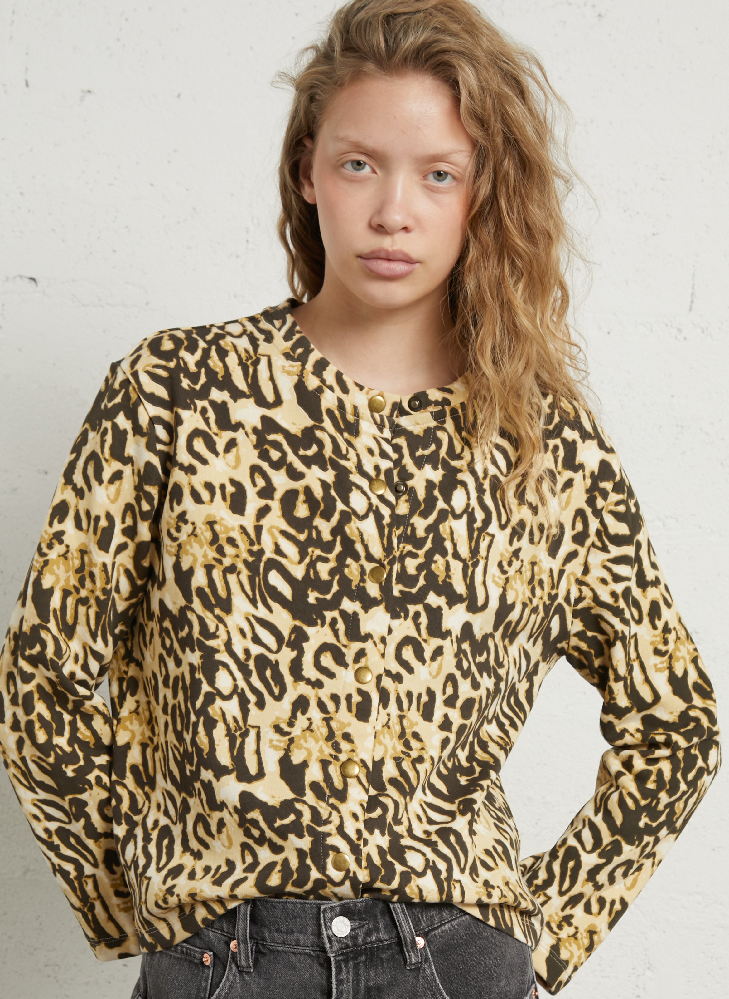 Gilet imprimé col rond en coton bio LEON & HARPER Beige