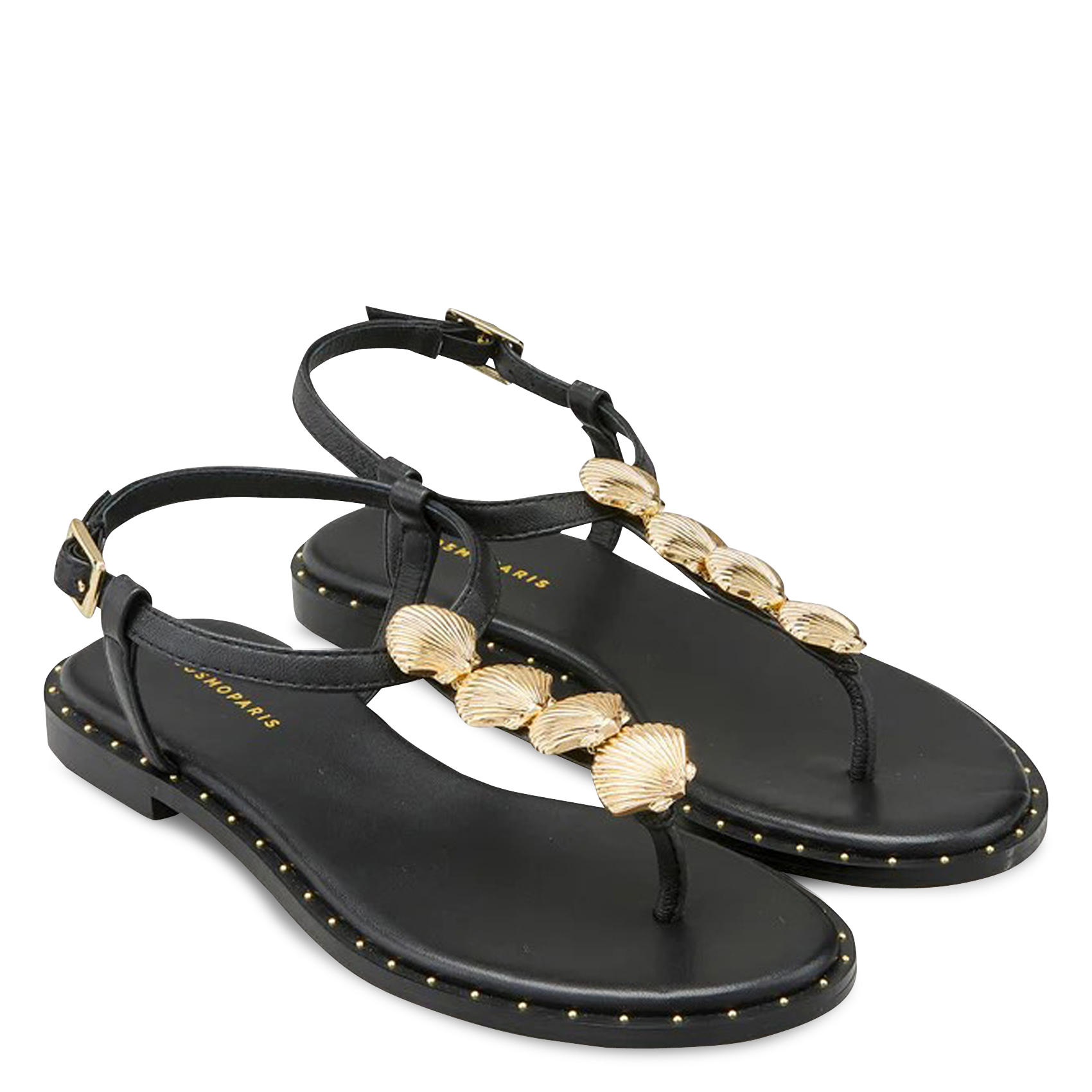 Aouda flat leather sandals SAISON 1865 Black