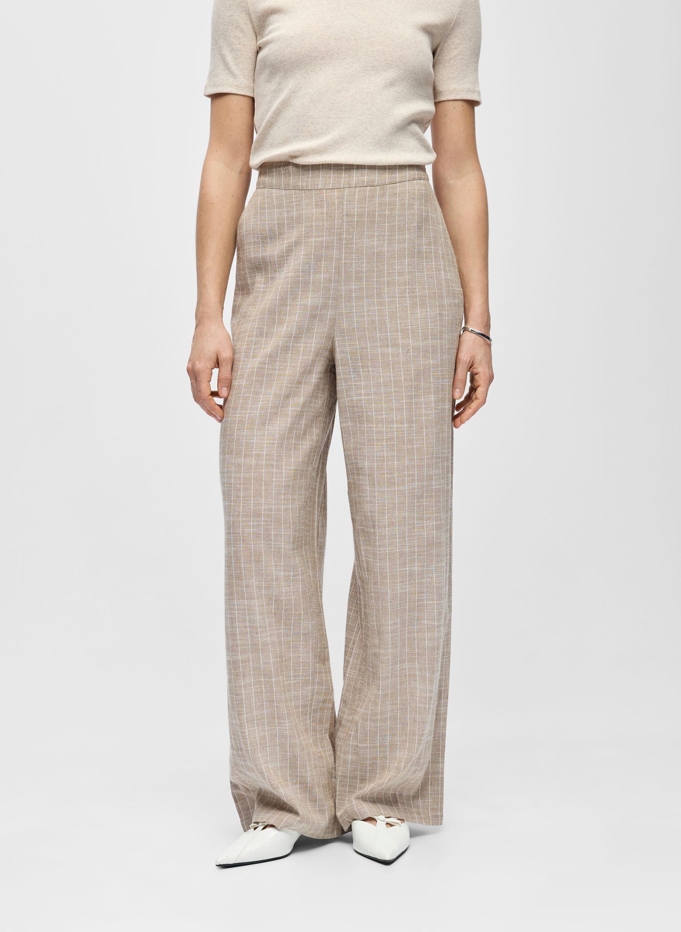 Pantalon taille haute à rayures OBJECT Beige