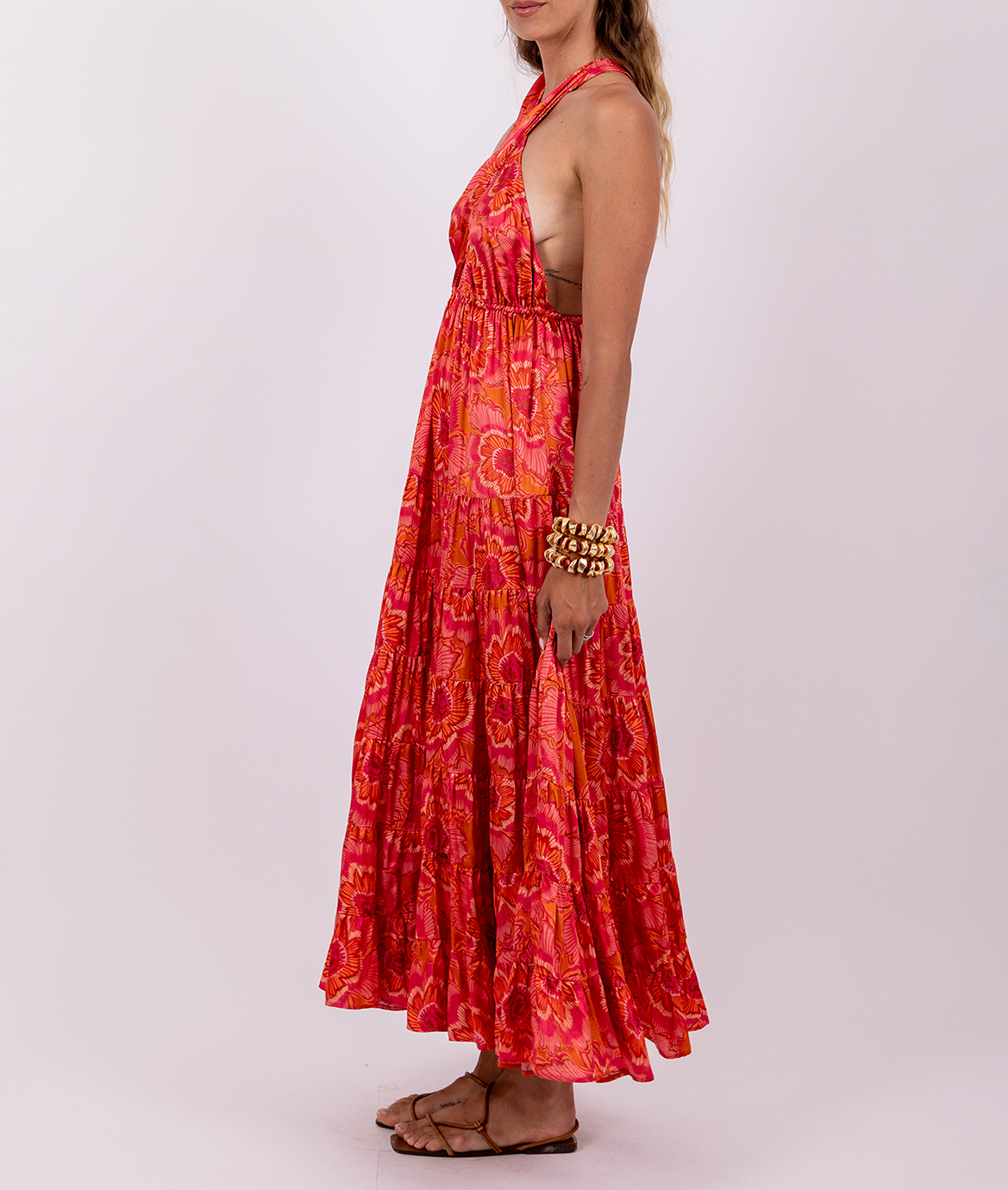 Fließendes langes Wickelkleid mit Mustern SUNDRESS Rosa