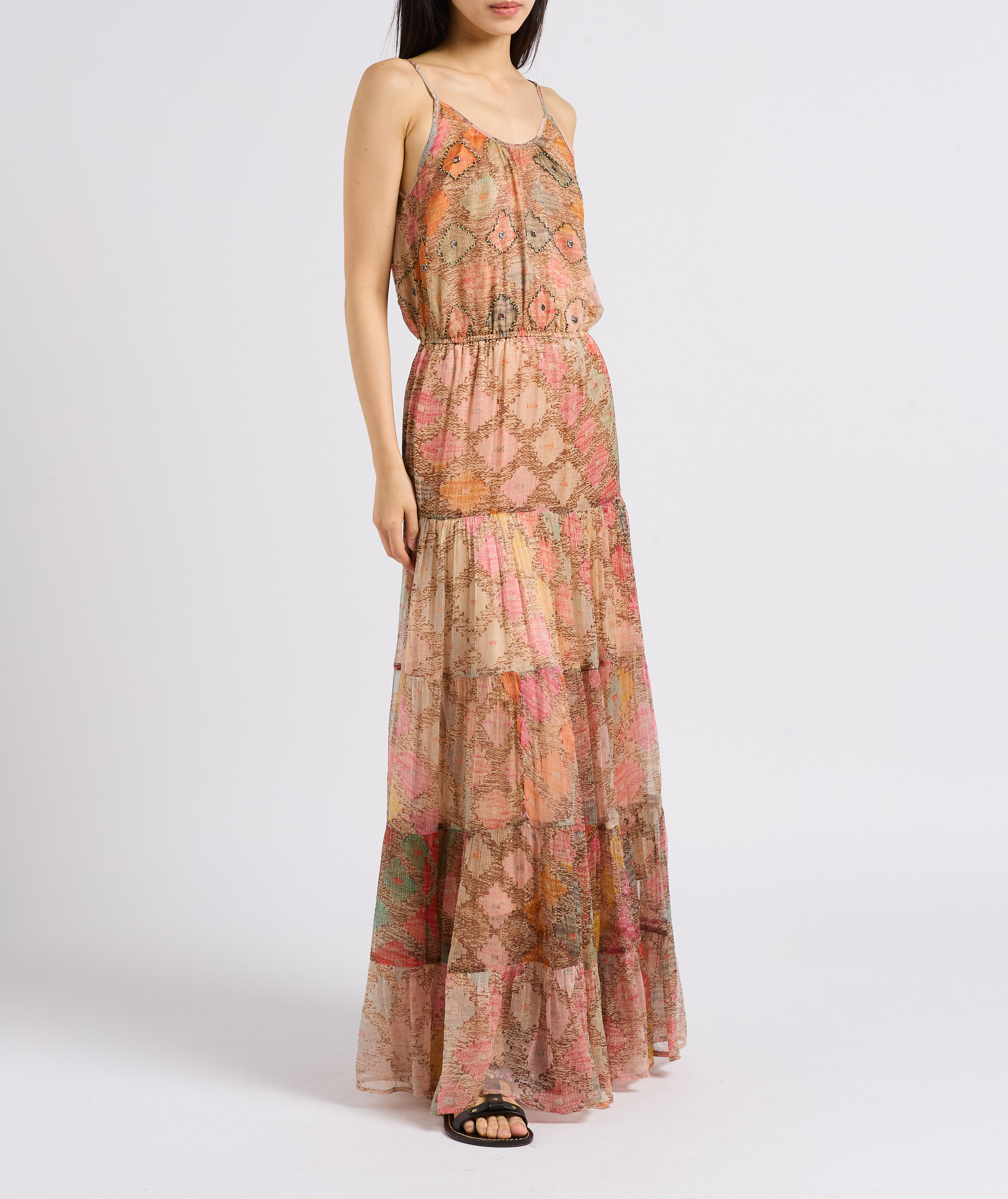 Robe longue droite encolure ronde imprimée MES DEMOISELLES Multicolore