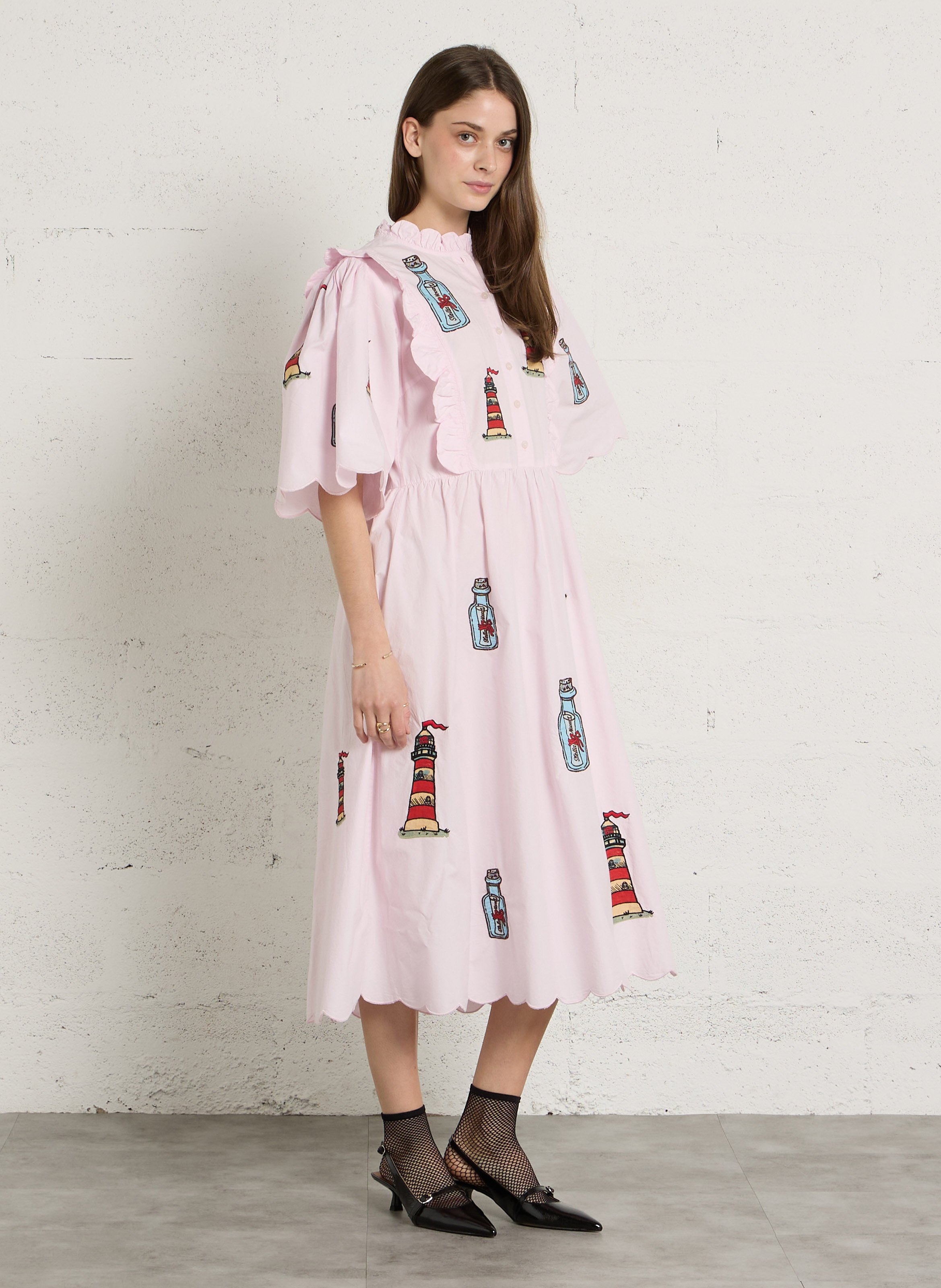 Long loose-fit organic cotton dress STELLA NOVA Pink