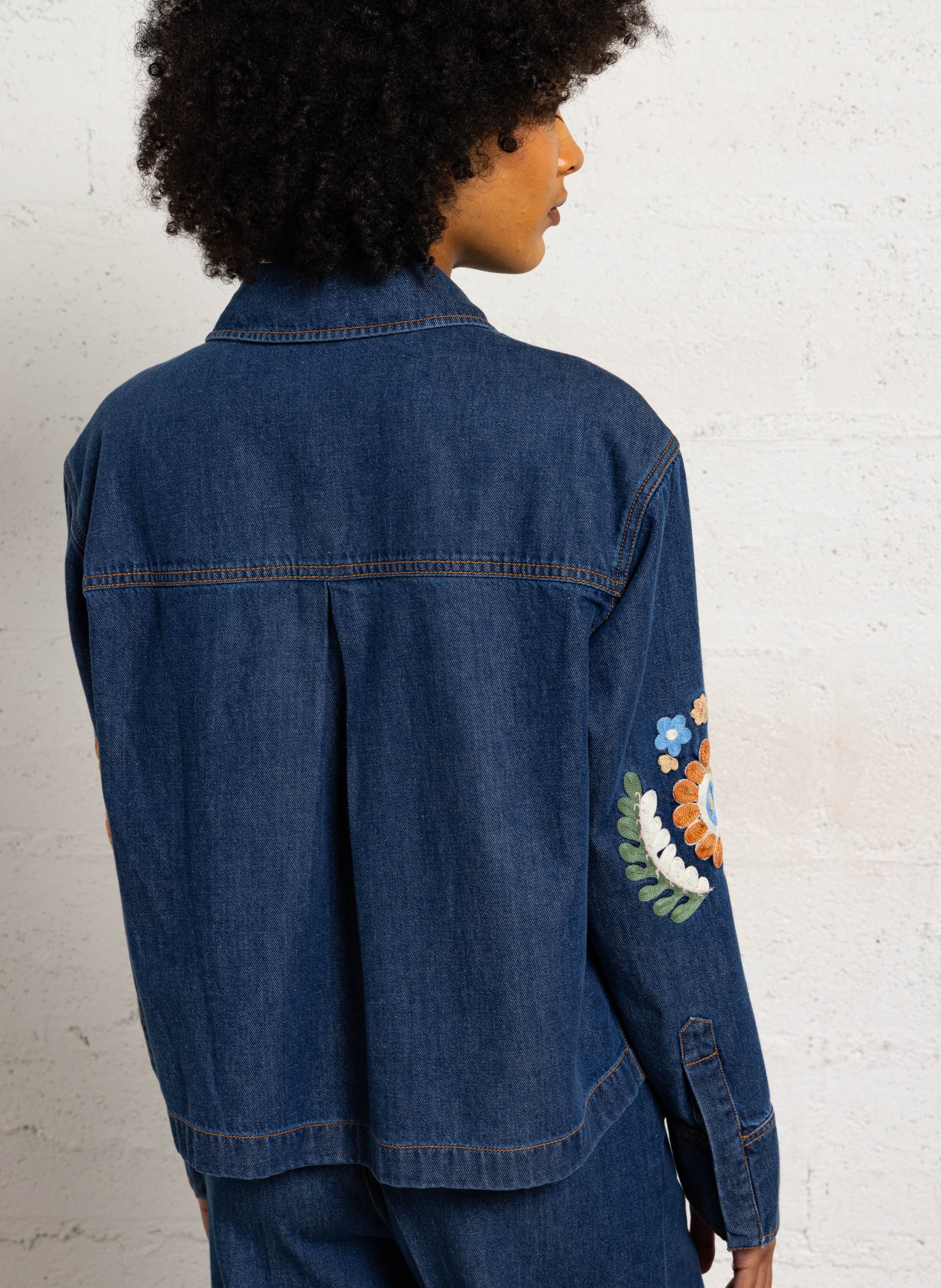 High-waisted cotton-blend canvas jeans LOUISE MISHA Blue