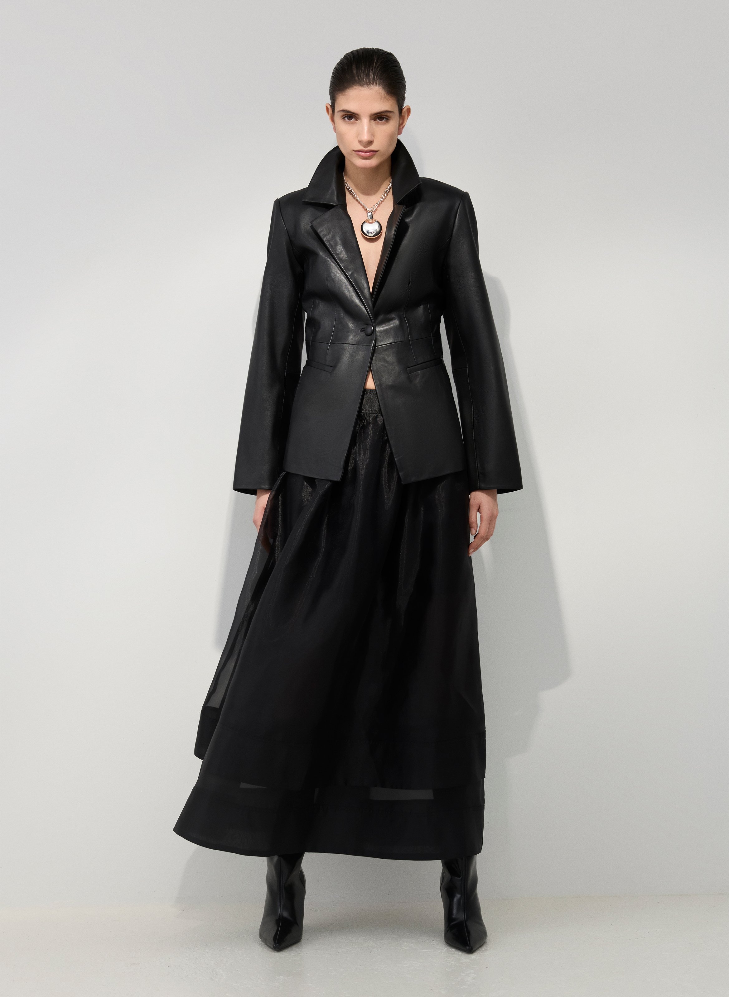 Veste tailleur cintrée en cuir ROUGE EDIT Gris