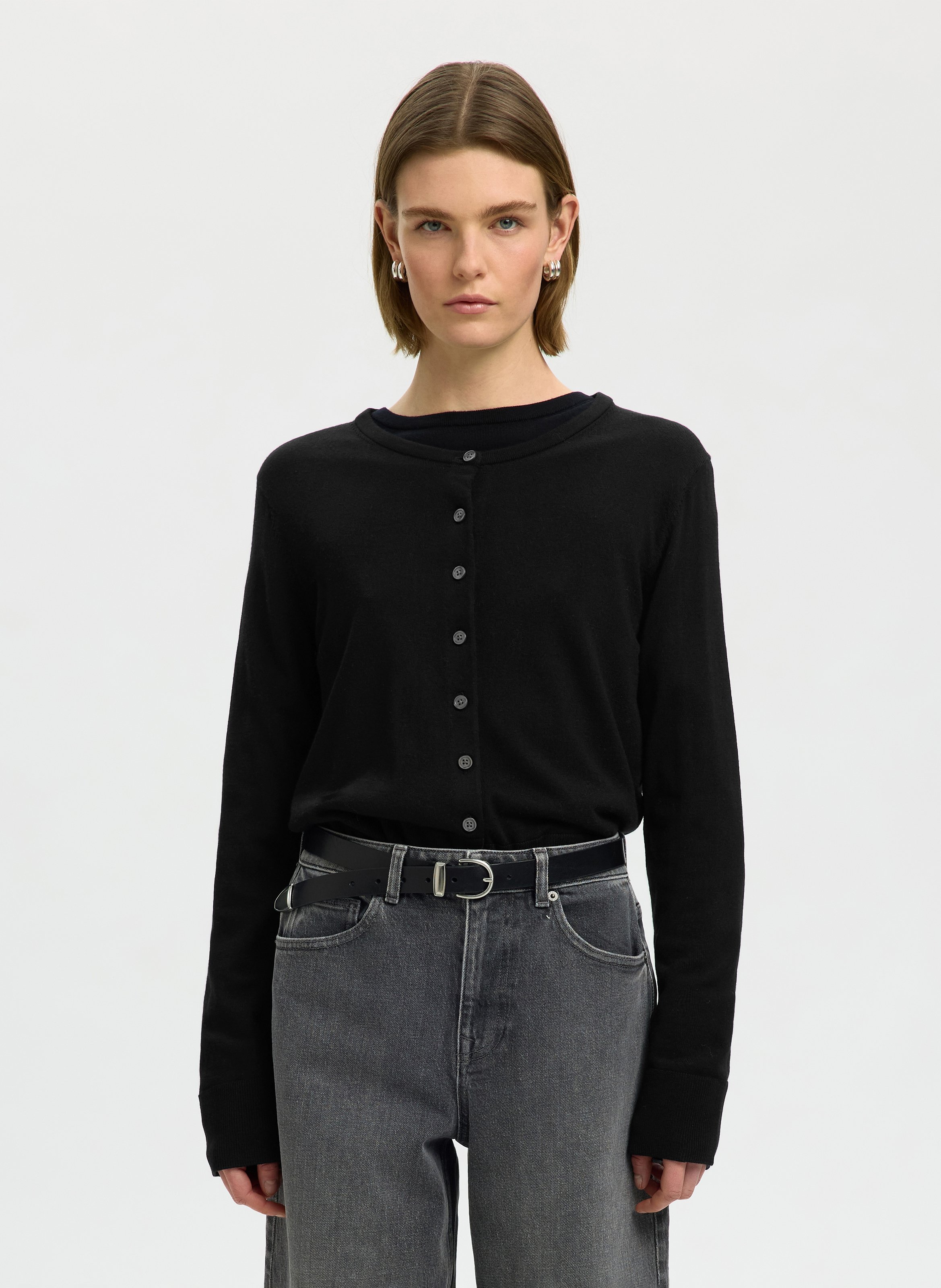 Buttoned straight heathered cardigan SELECTED