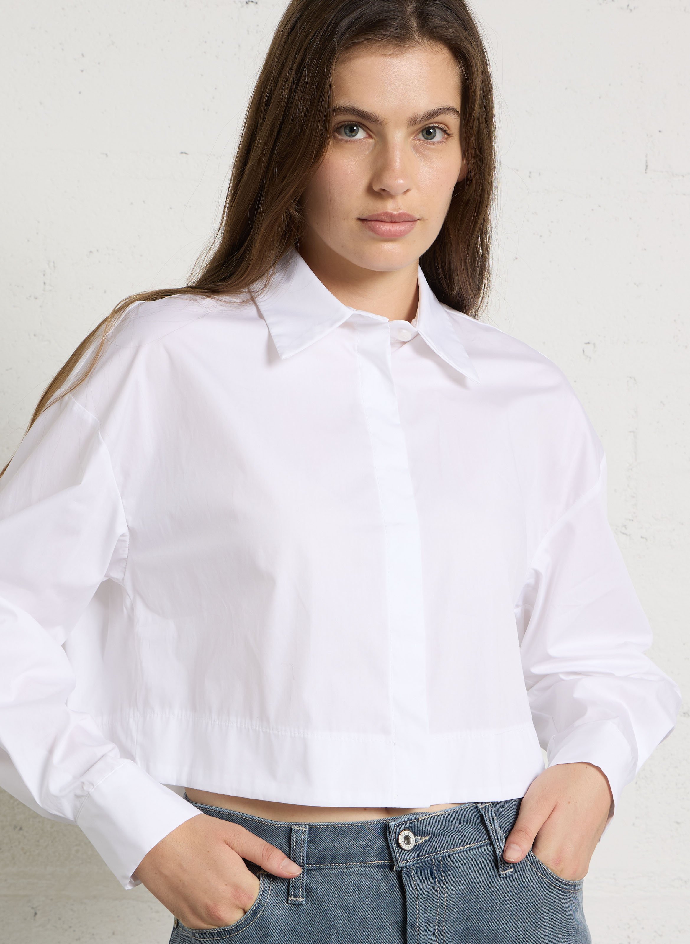 Chemise cropped à broches en coton | Blanc IMPERIAL Femme