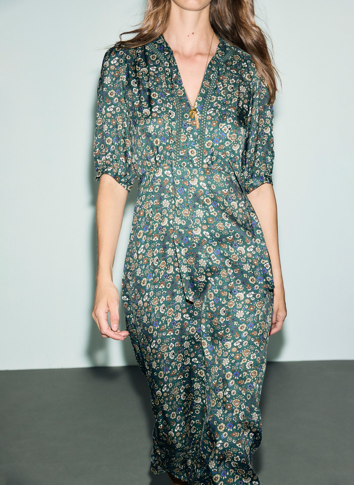 Fitted V-neck printed dress GERARD DAREL Green