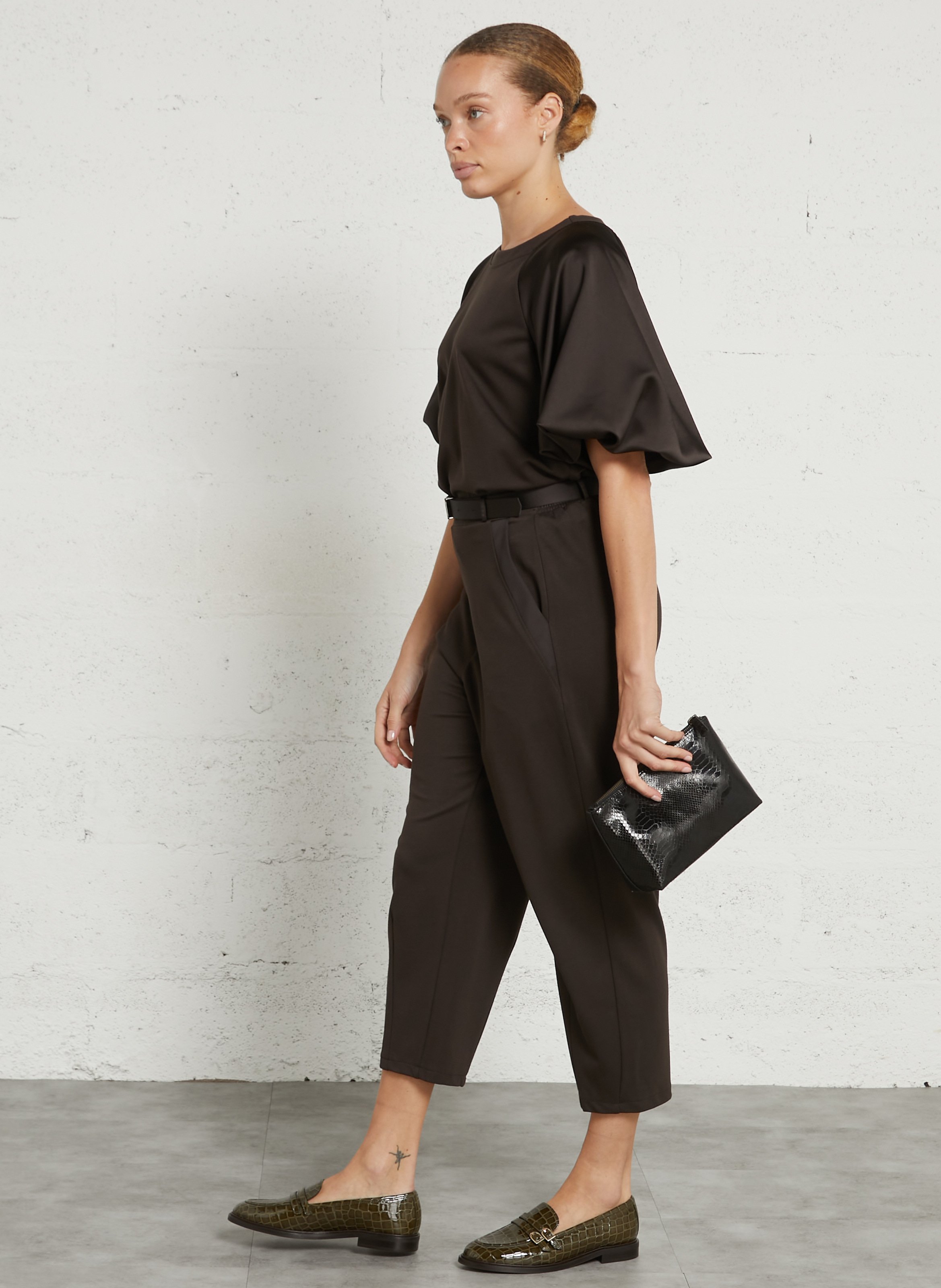 Leder-Clutch mit Reißverschluss MAISON 123 Schwarz
