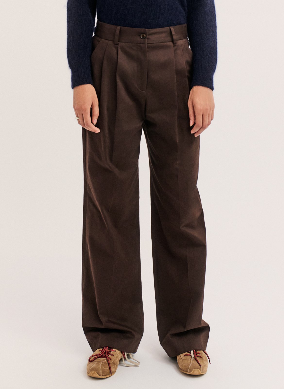 Wide-leg cotton-blend pants PABLO Brown