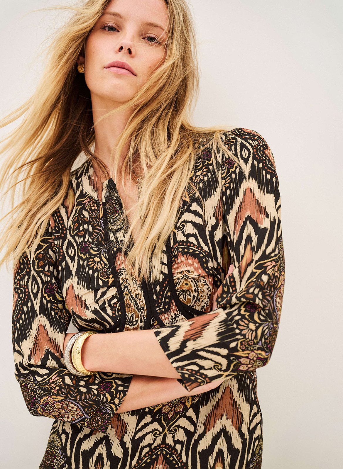 Lange jurk met Tunesische kraag en print BA&SH Zwart