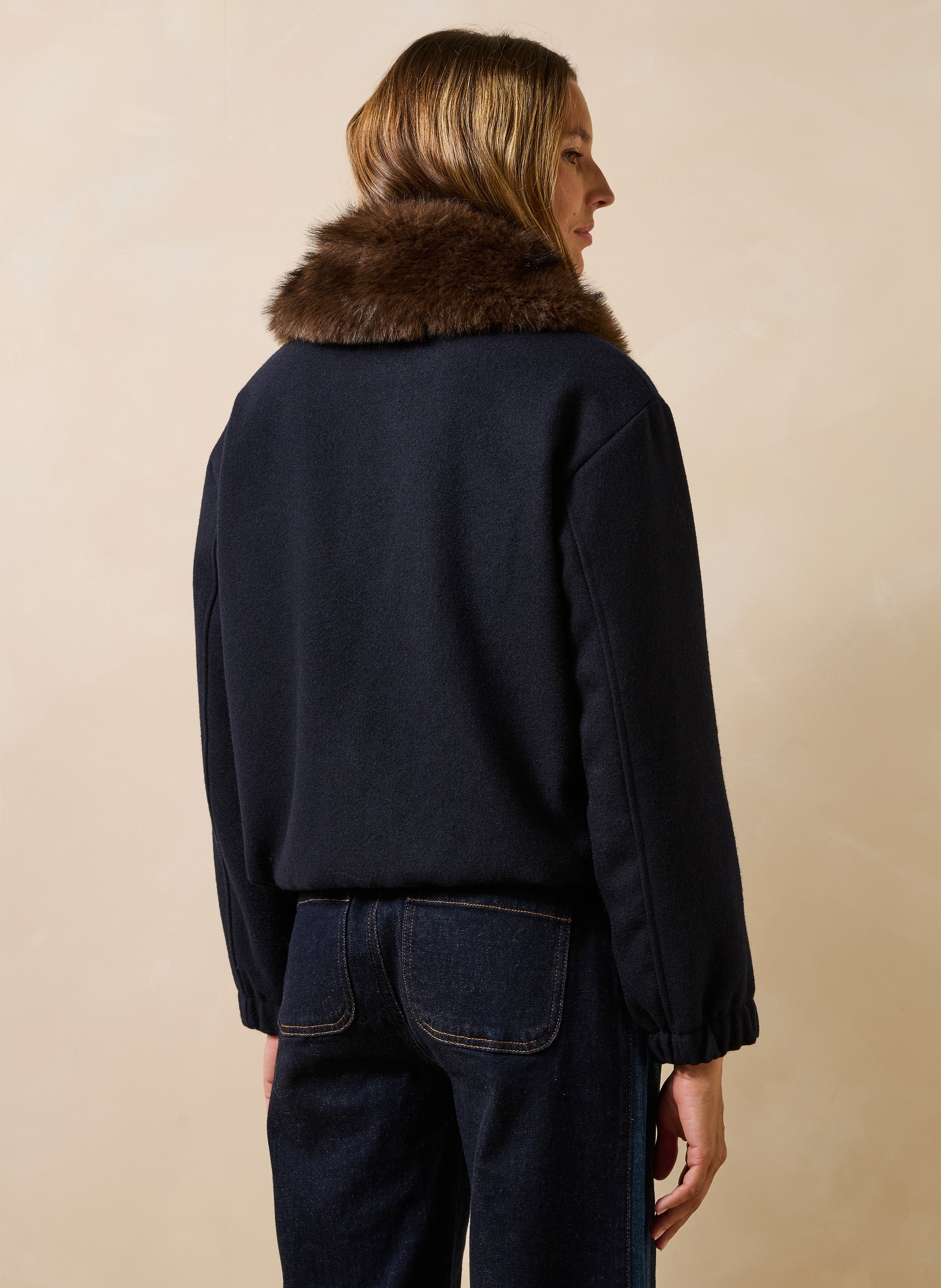 Blouson in Pelzoptik mit klassischem Kragen LA FEE MARABOUTEE Blau