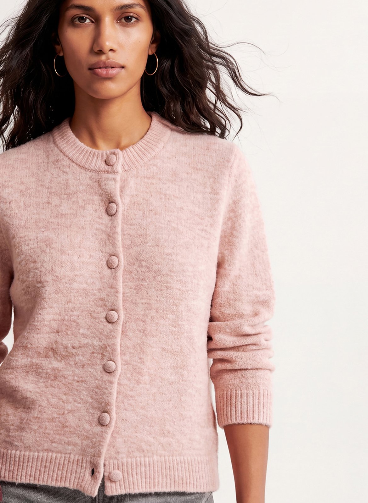 Gerade geschnittene Strickjacke mit Rundhalskragen KOOKAI Rosa