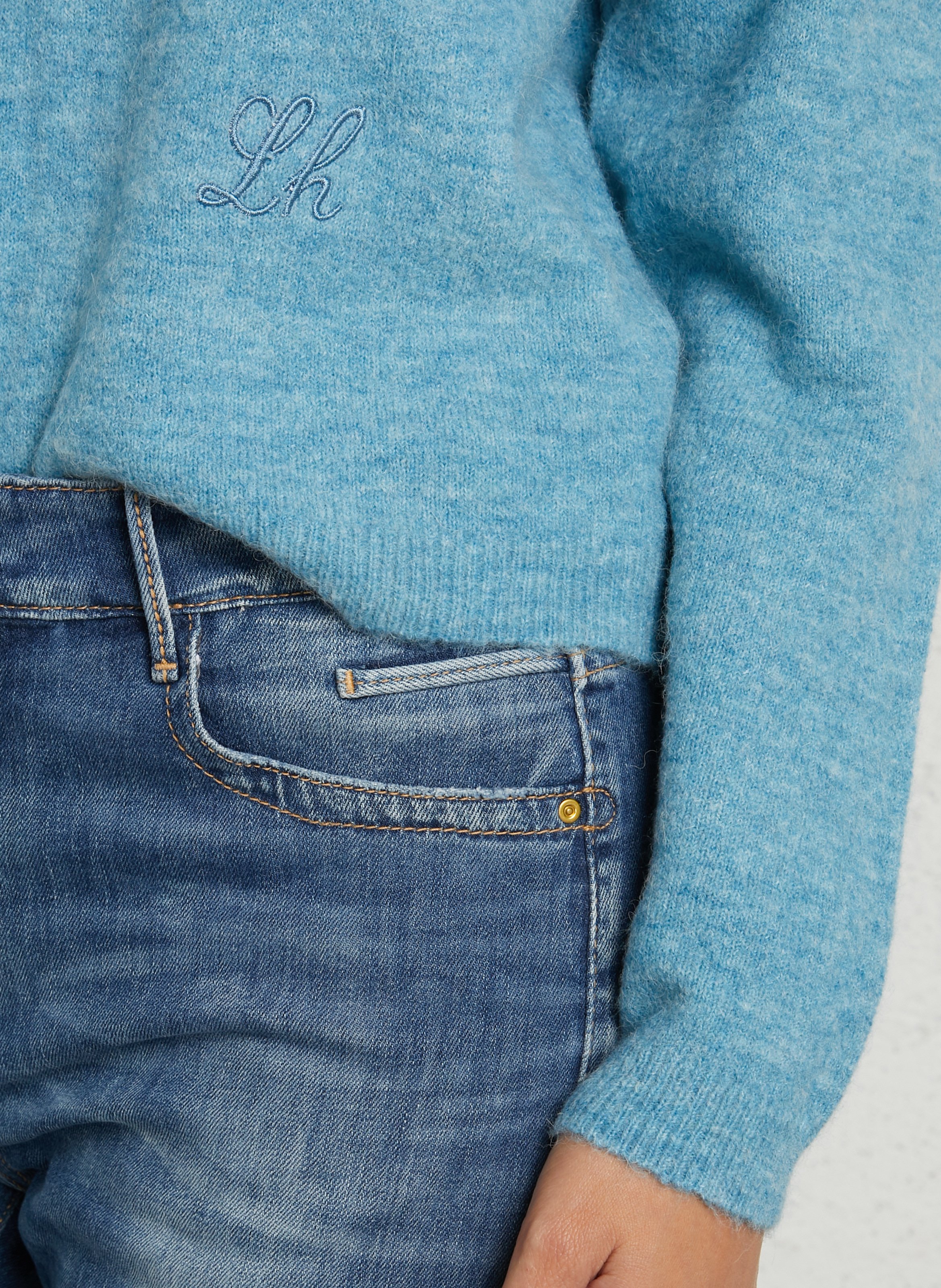 Korte trui met V-hals en geborduurd logo LEON & HARPER Blauw