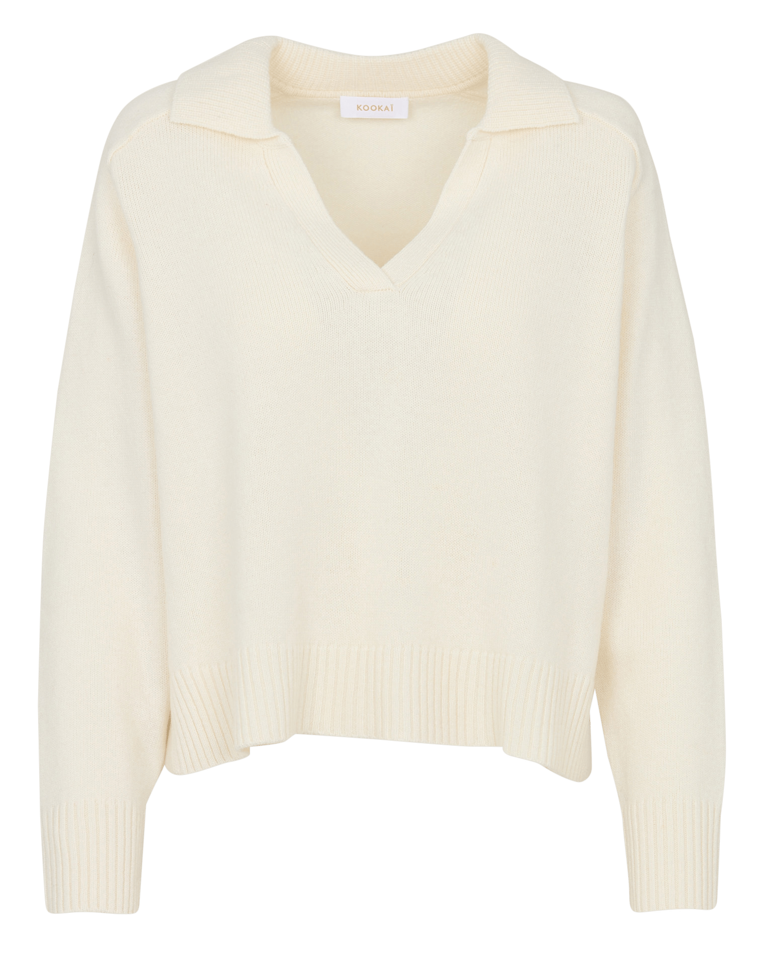 Pull droit col polo en laine et cachemire KOOKAI Blanc