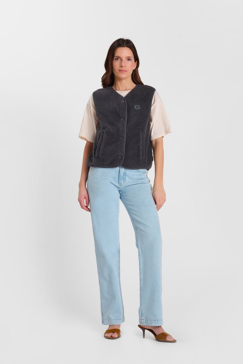 Snap-Front Sleeveless Jacket LE TEMPS DES CERISES Grey