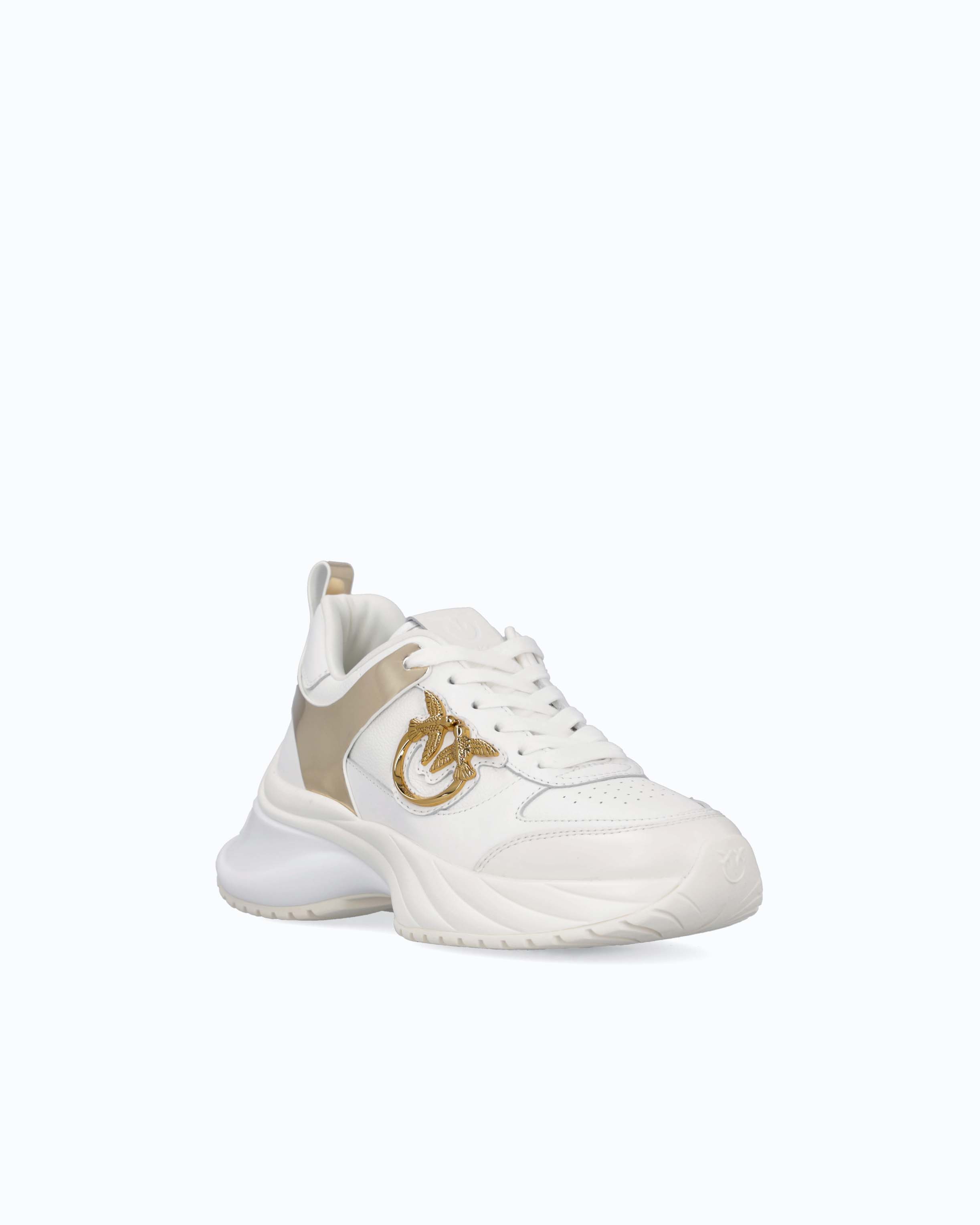 Ariel leather-effect sneakers with mirrored finish details PINKO White