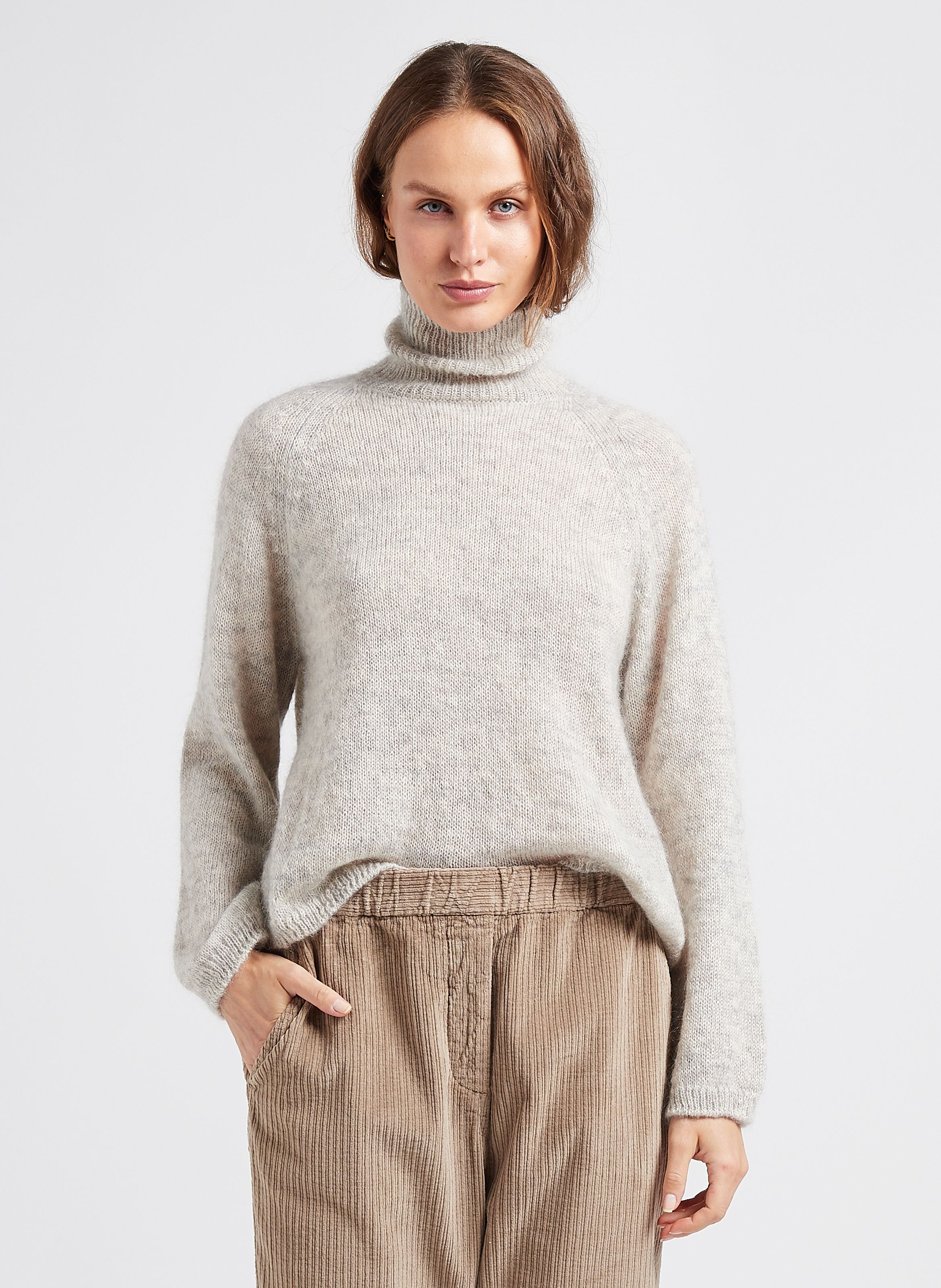 Grey High-neck mohair-blend wool sweater