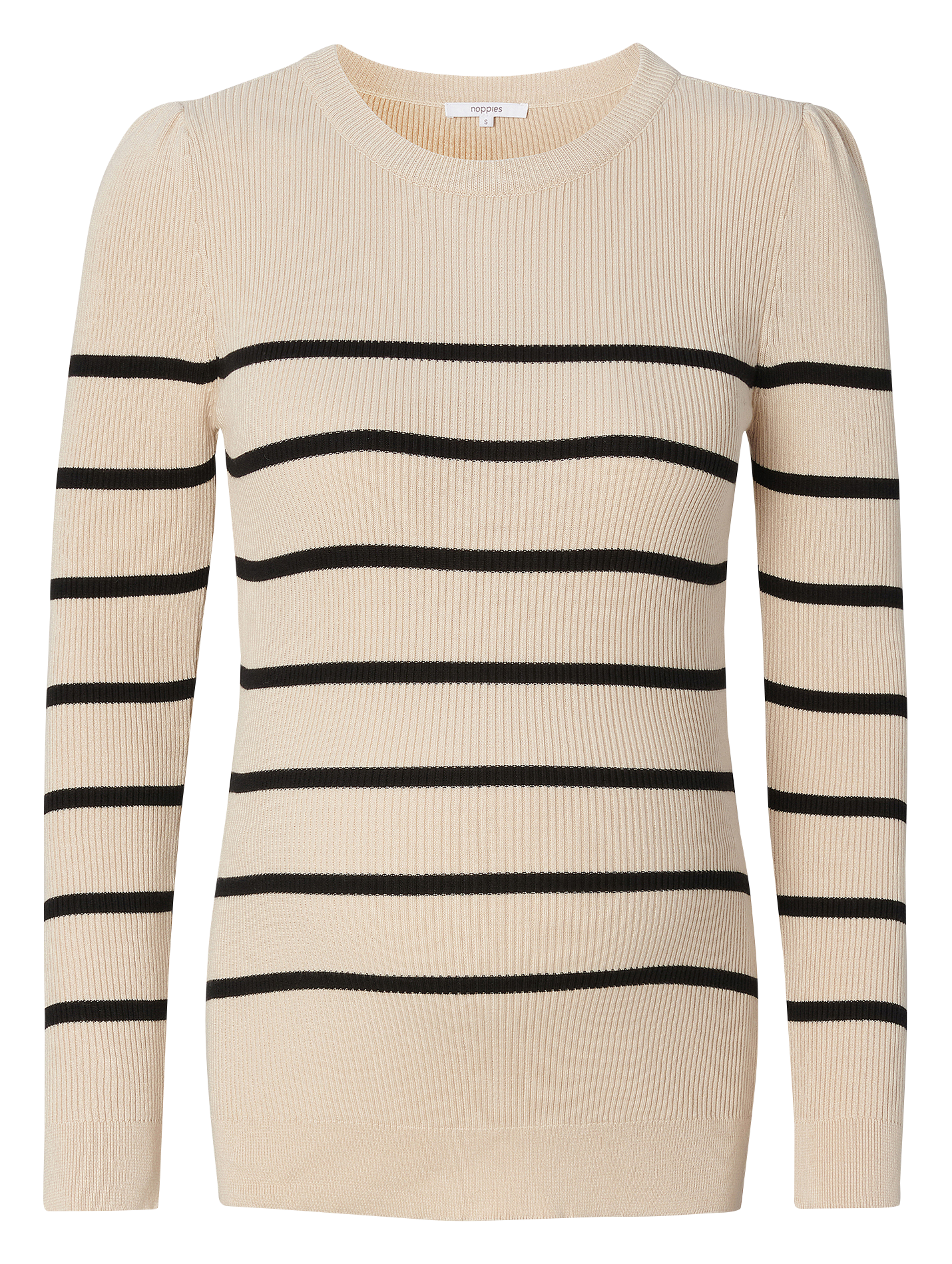 Gestreepte trui met ronde hals | biokatoenblend Beige