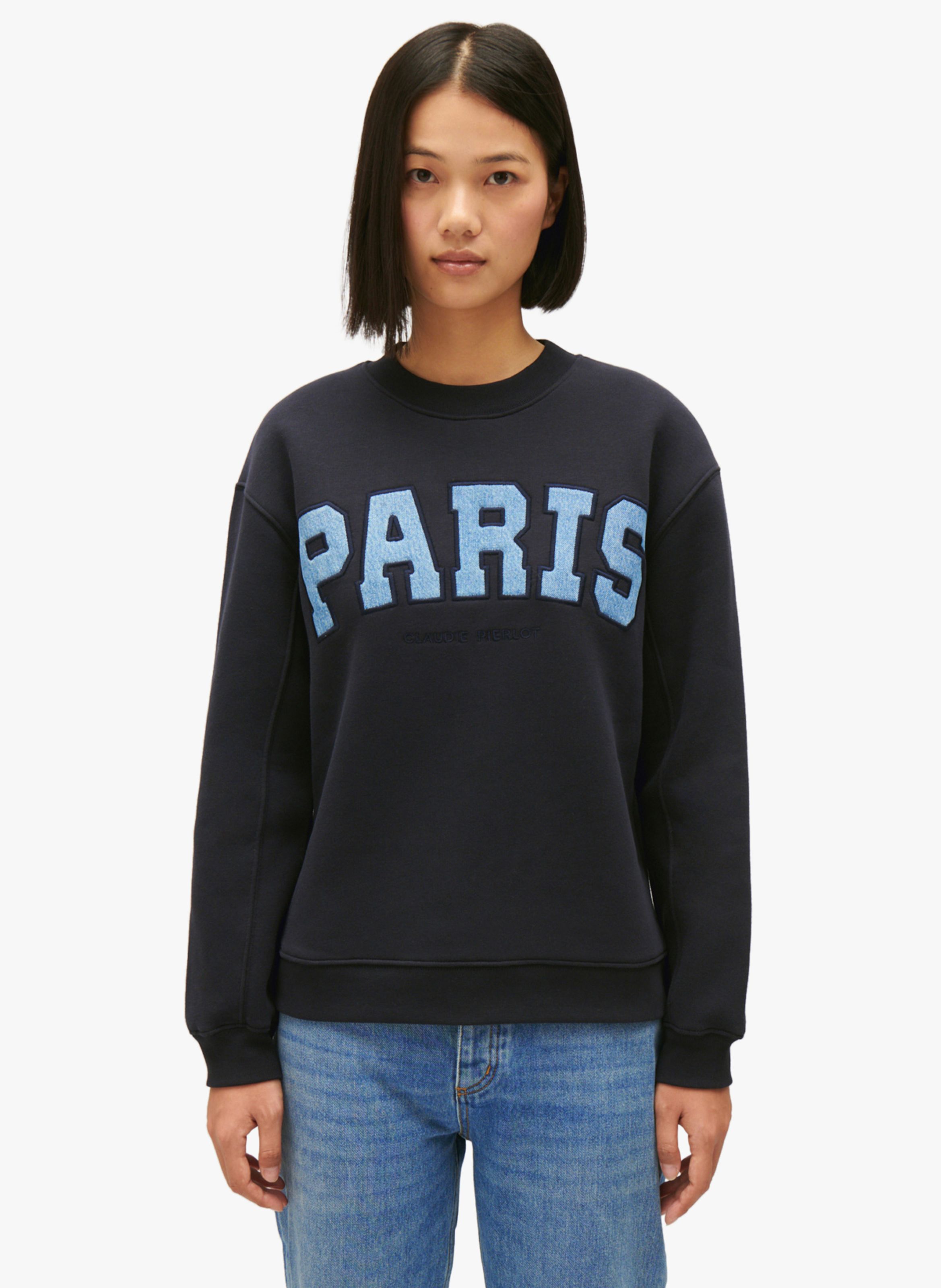 Blue Embroidered cotton blend round neck sweatshirt