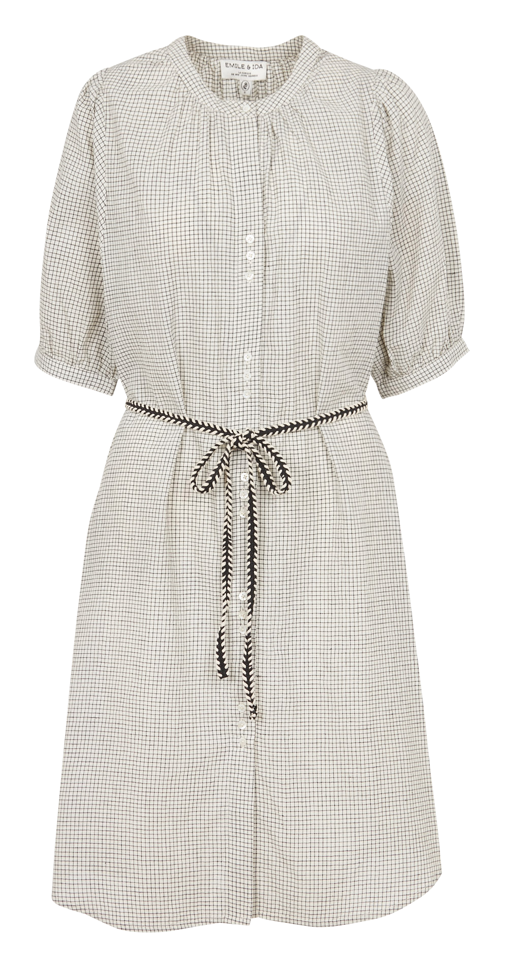 Weites Baumwoll-Hemdkleid mit Rundhalsausschnitt und Karomuster EMILE ET IDA Schwarz