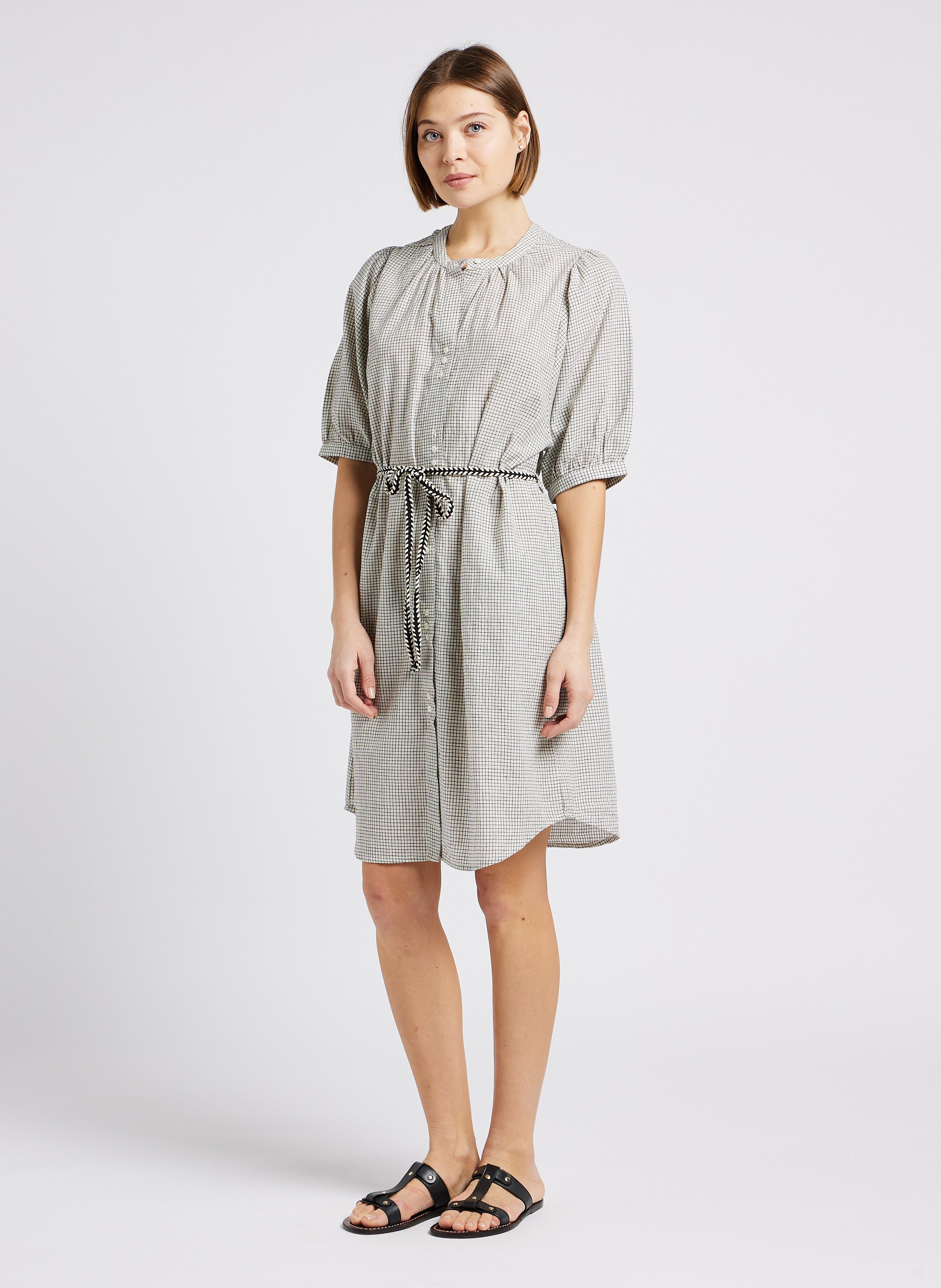 Weites Baumwoll-Hemdkleid mit Rundhalsausschnitt und Karomuster EMILE ET IDA Schwarz