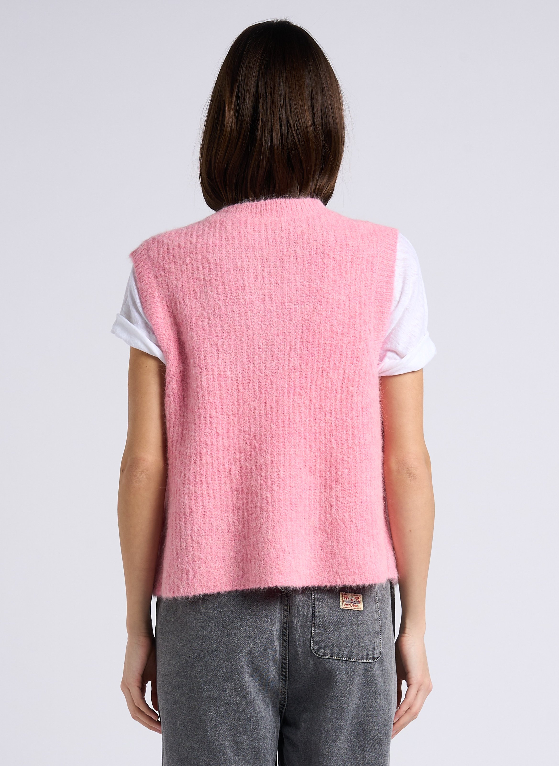 Sleeveless fluffy knit buttoned cardigan AMERICAN VINTAGE Purple