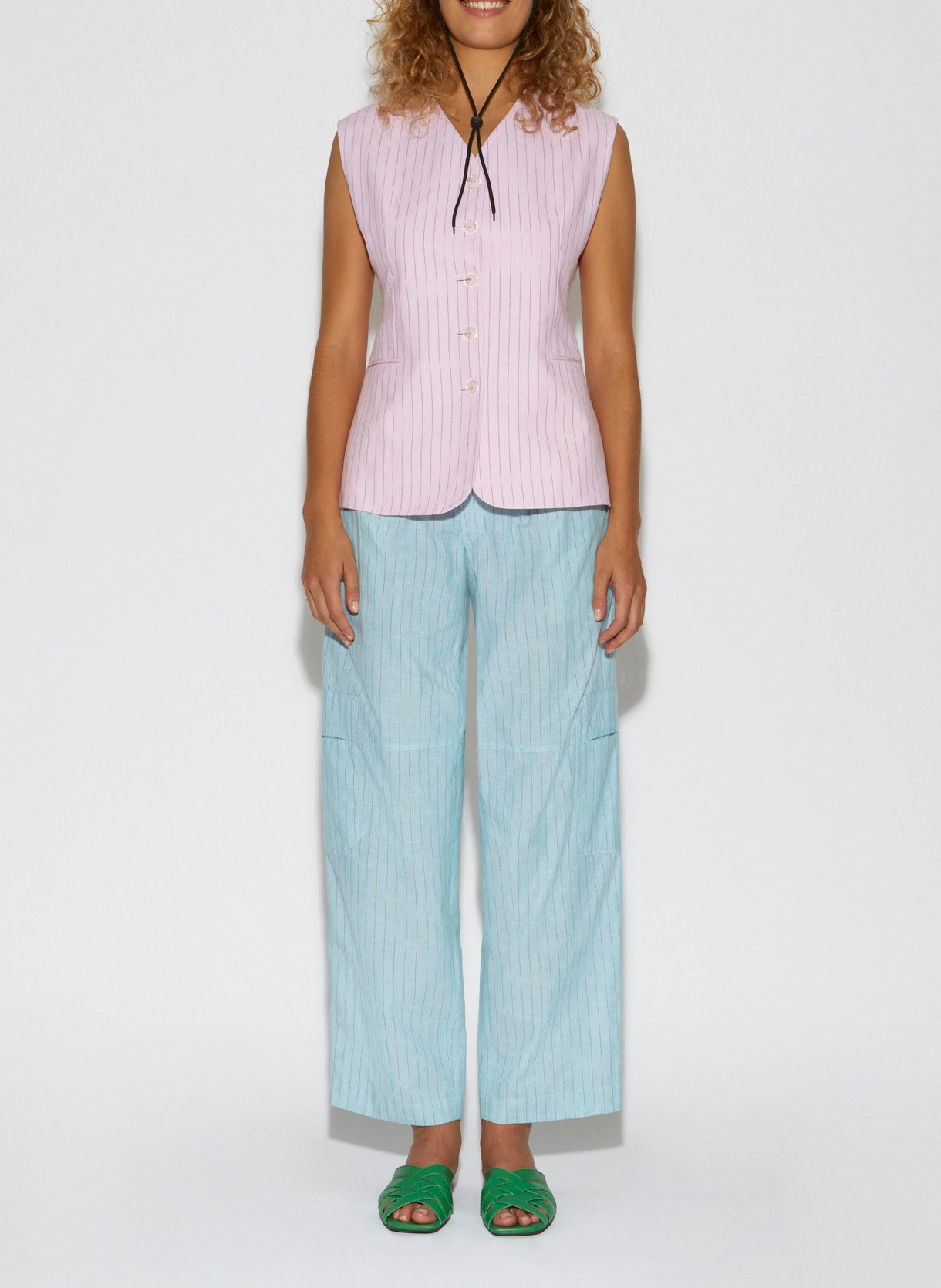 Cotton and linen striped cargo pants ROSEANNA Green