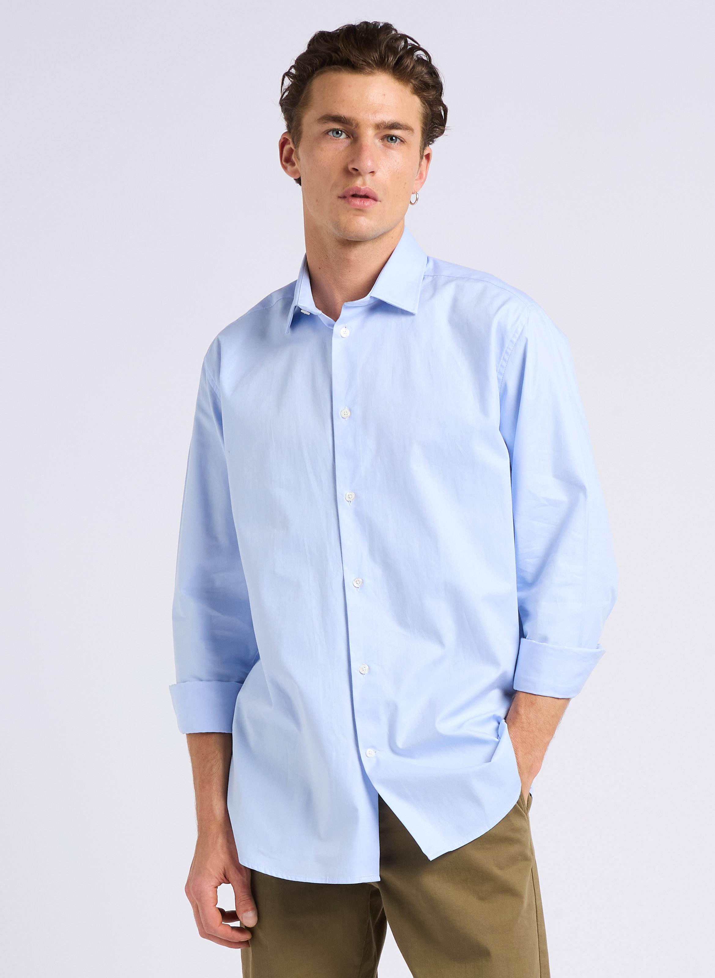 Straight cotton shirt with classic collar AU PRINTEMPS PARIS Blue