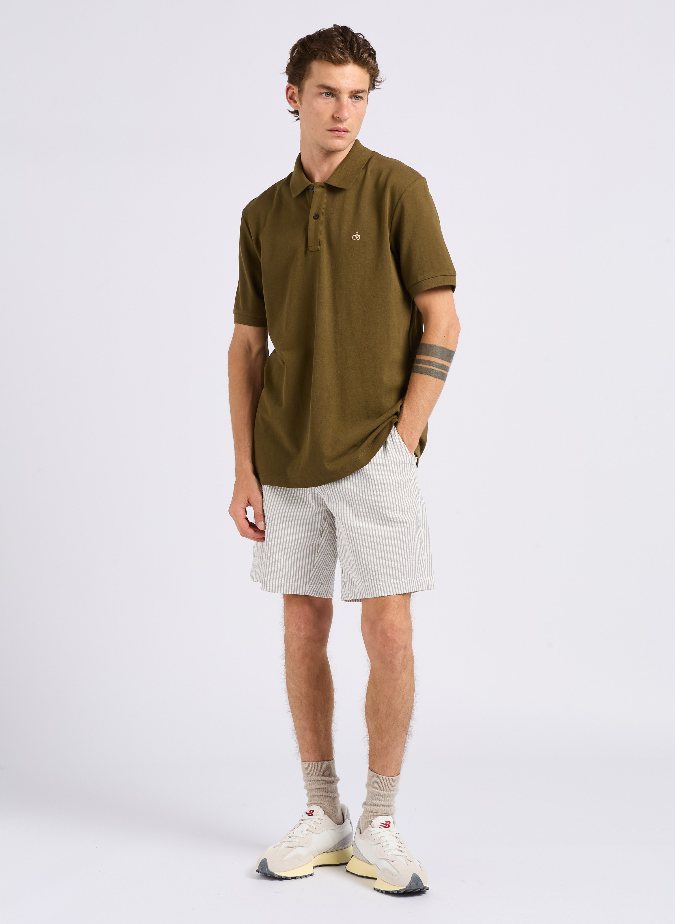 Straight-leg organic cotton-blend shorts SELECTED Grey