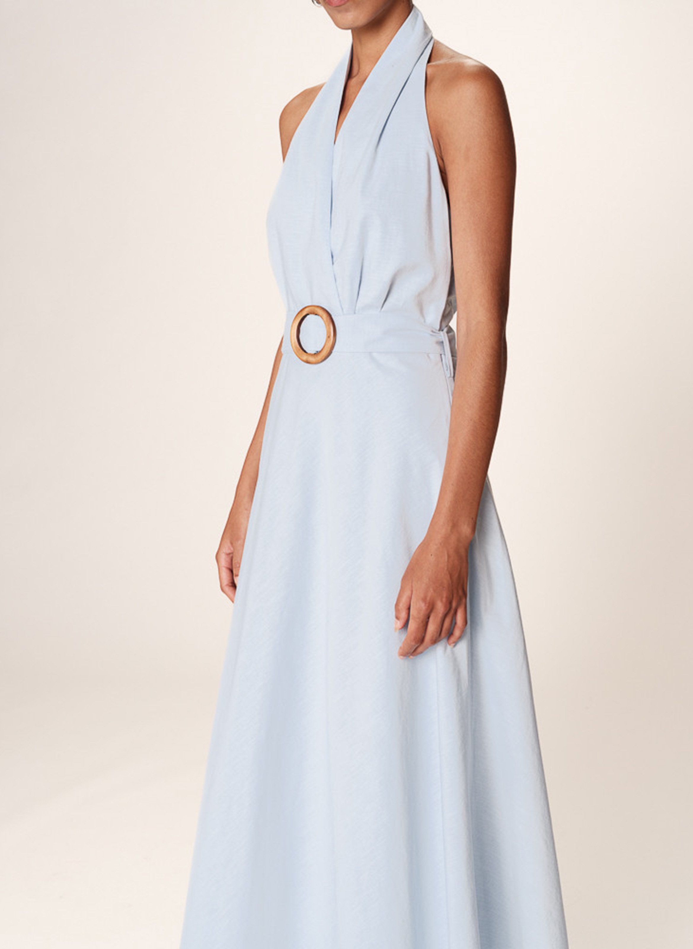 Robe longue col V en lin mélangé GRACE ET MILA Bleu