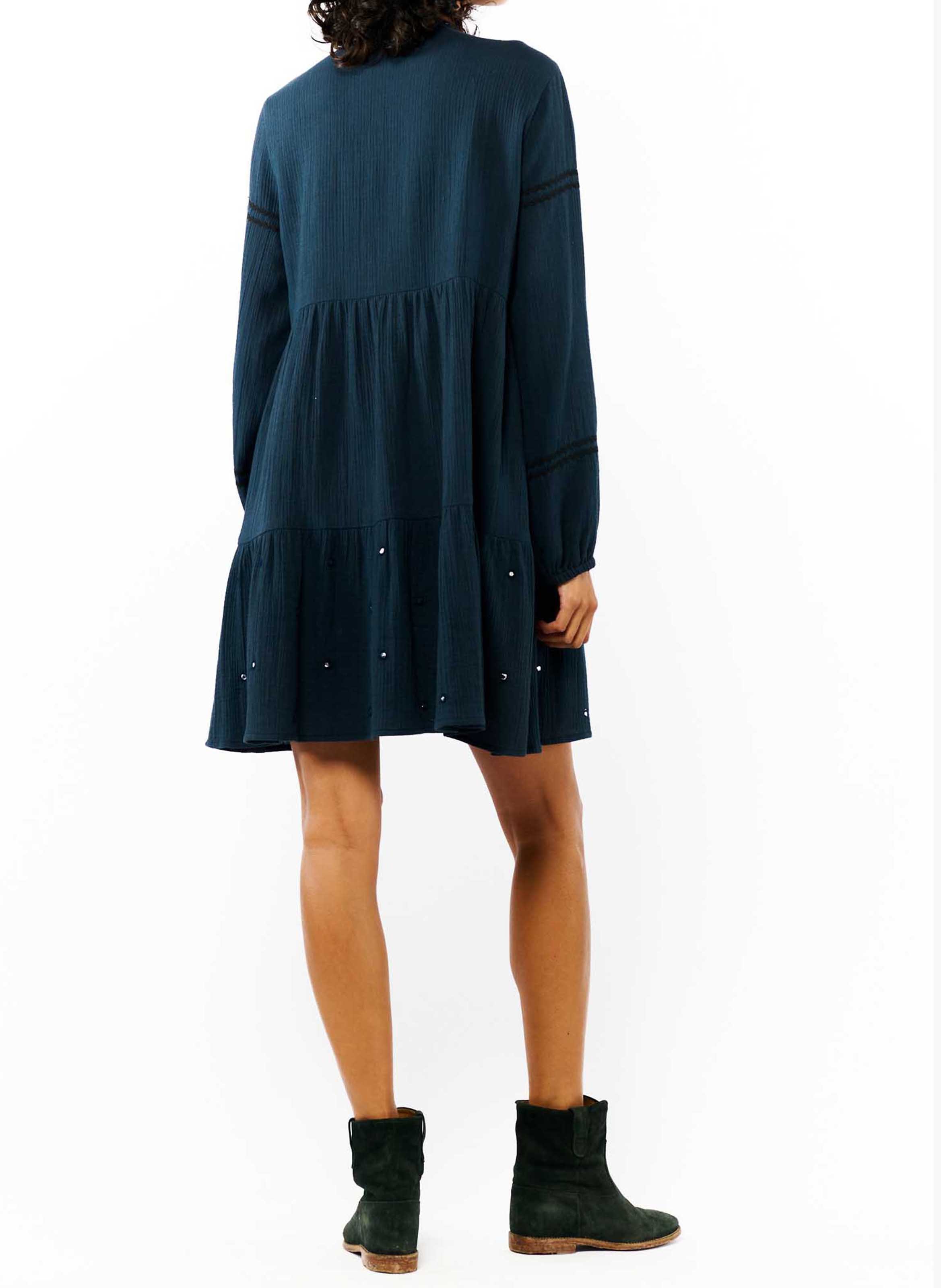 Short embroidered cotton henley dress WILD Blue