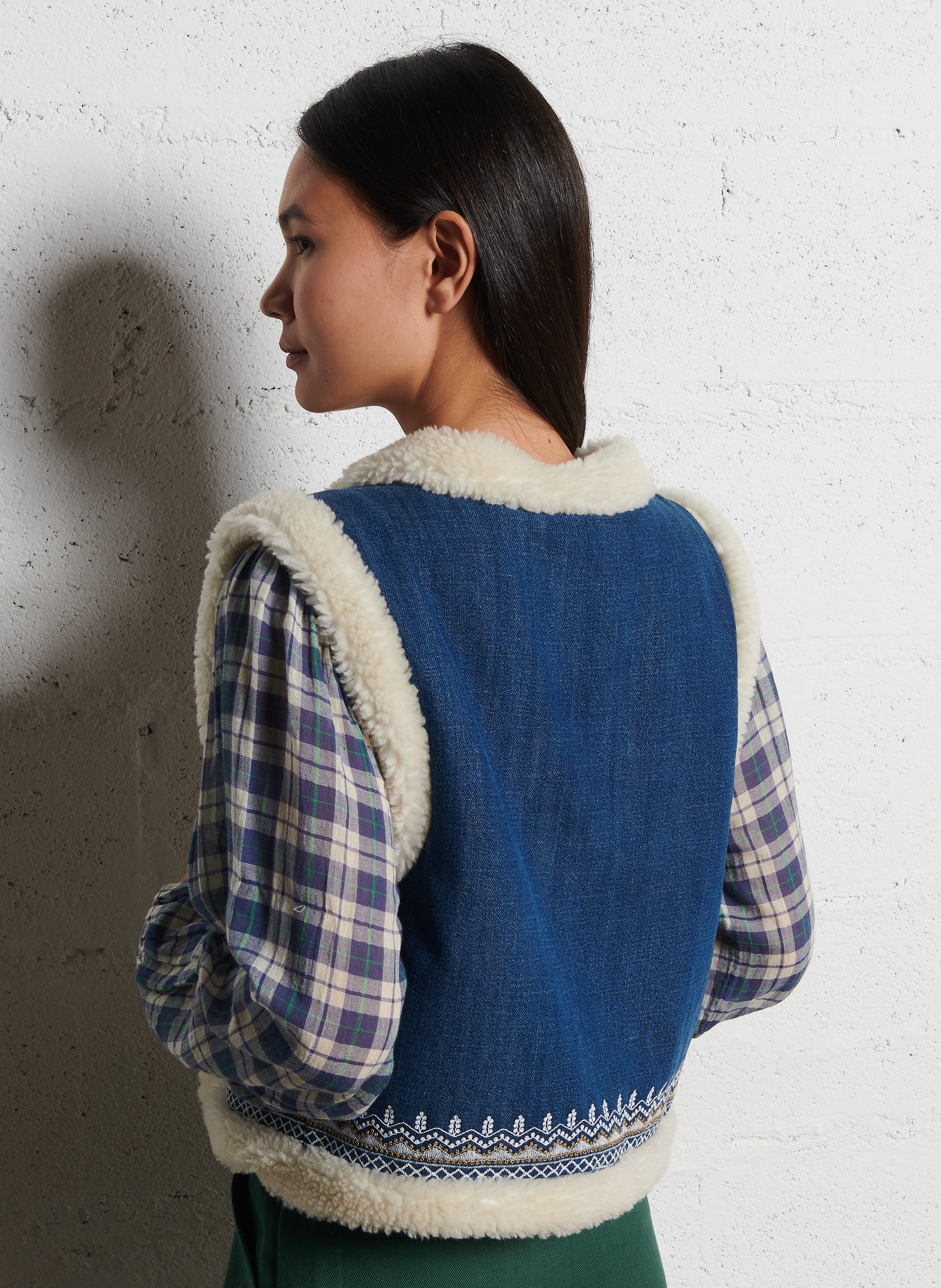 Reversible embroidered sleeveless jacket LOUISE MISHA Blue