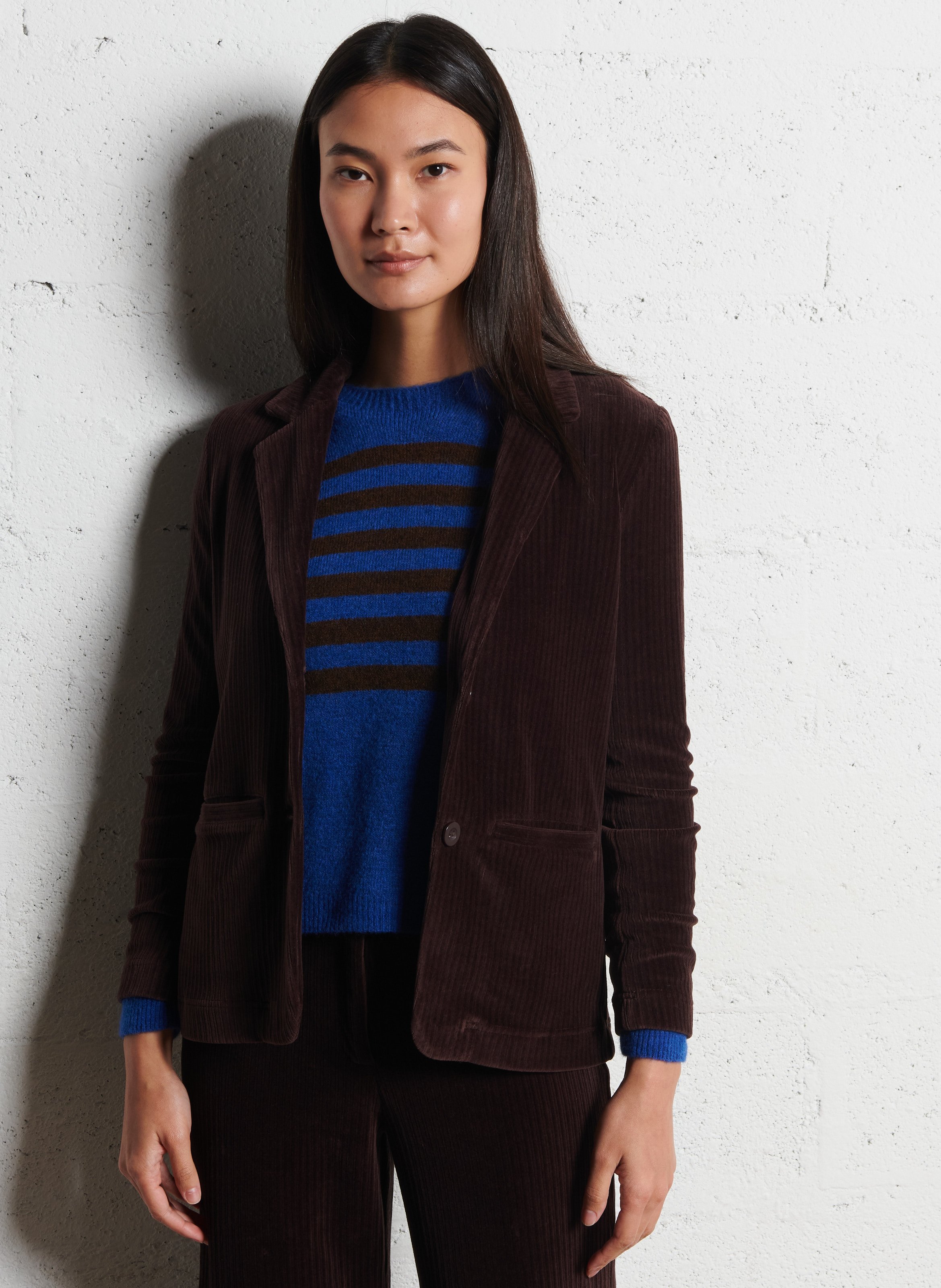 Veste droite col tailleur en velours côtelé NICE THINGS Marron