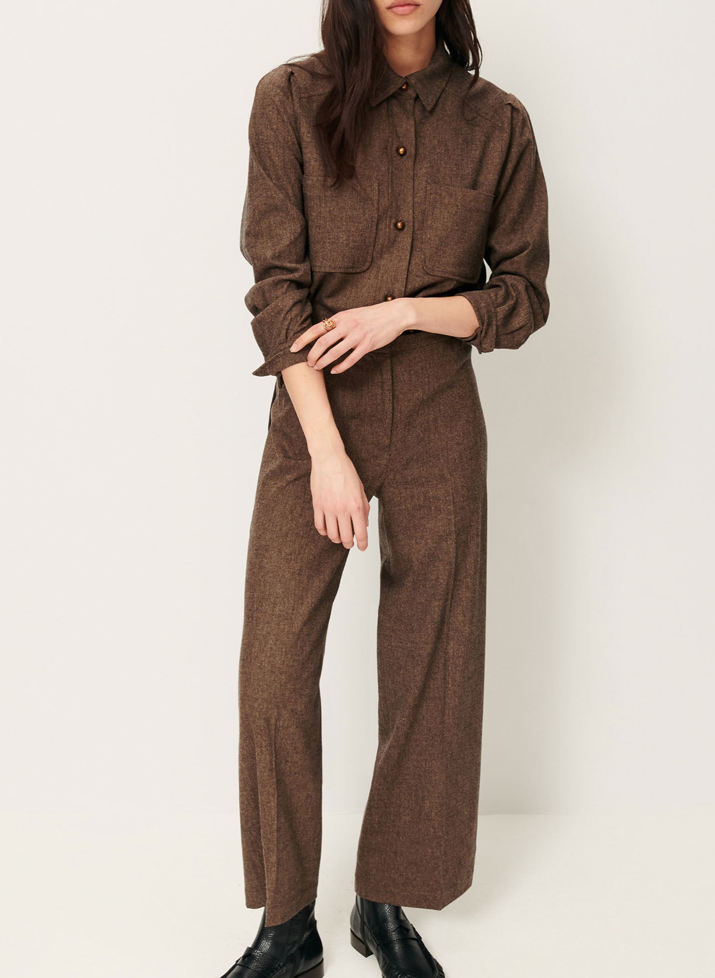 Chemise courte unie à poches plaquées SESSUN Marron