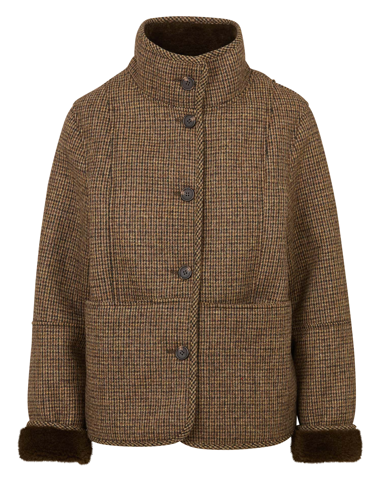 Straight coat with high collar in checkered pattern MAISON 123 Green