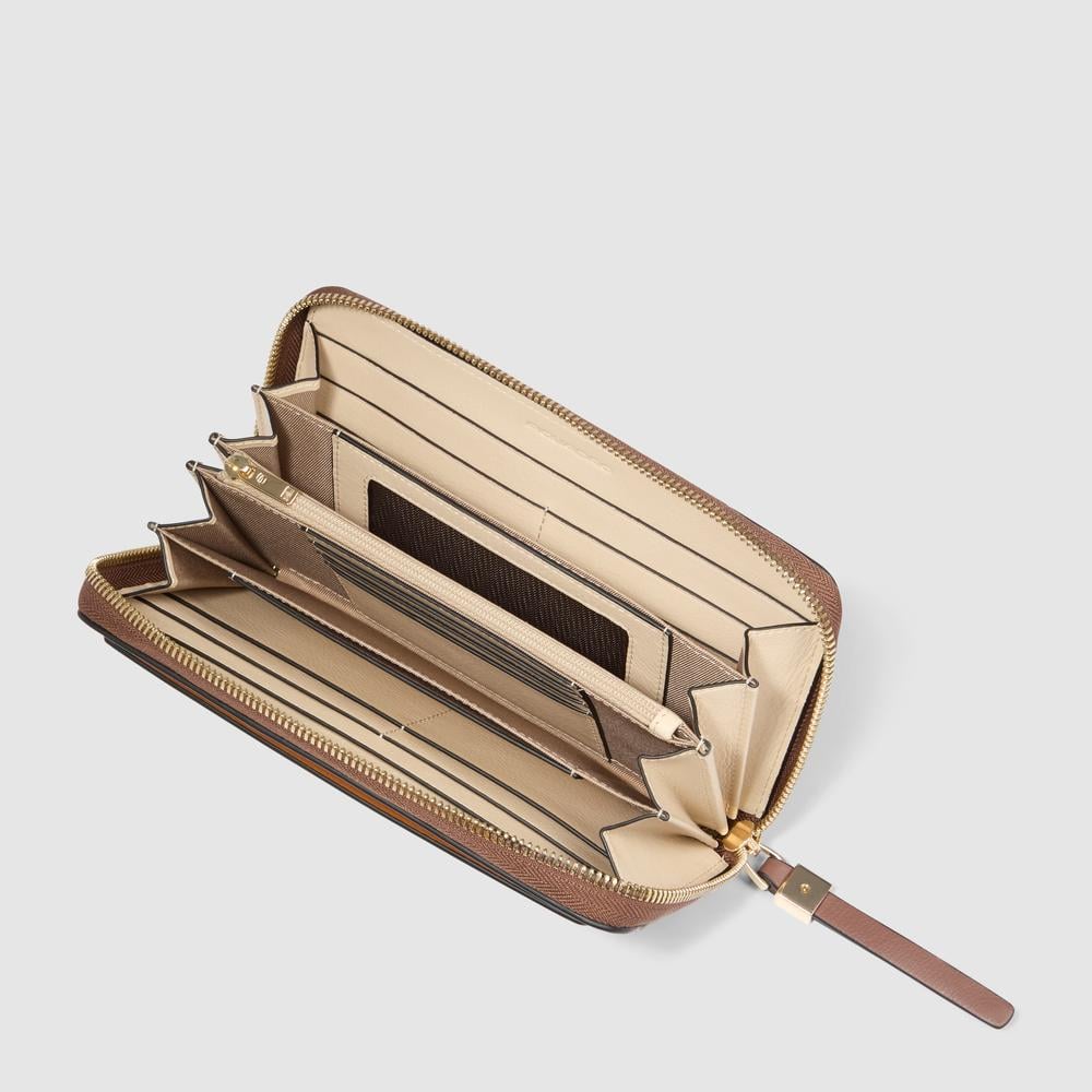 Women's zip-around wallet with four compartments PIQUADRO Brown