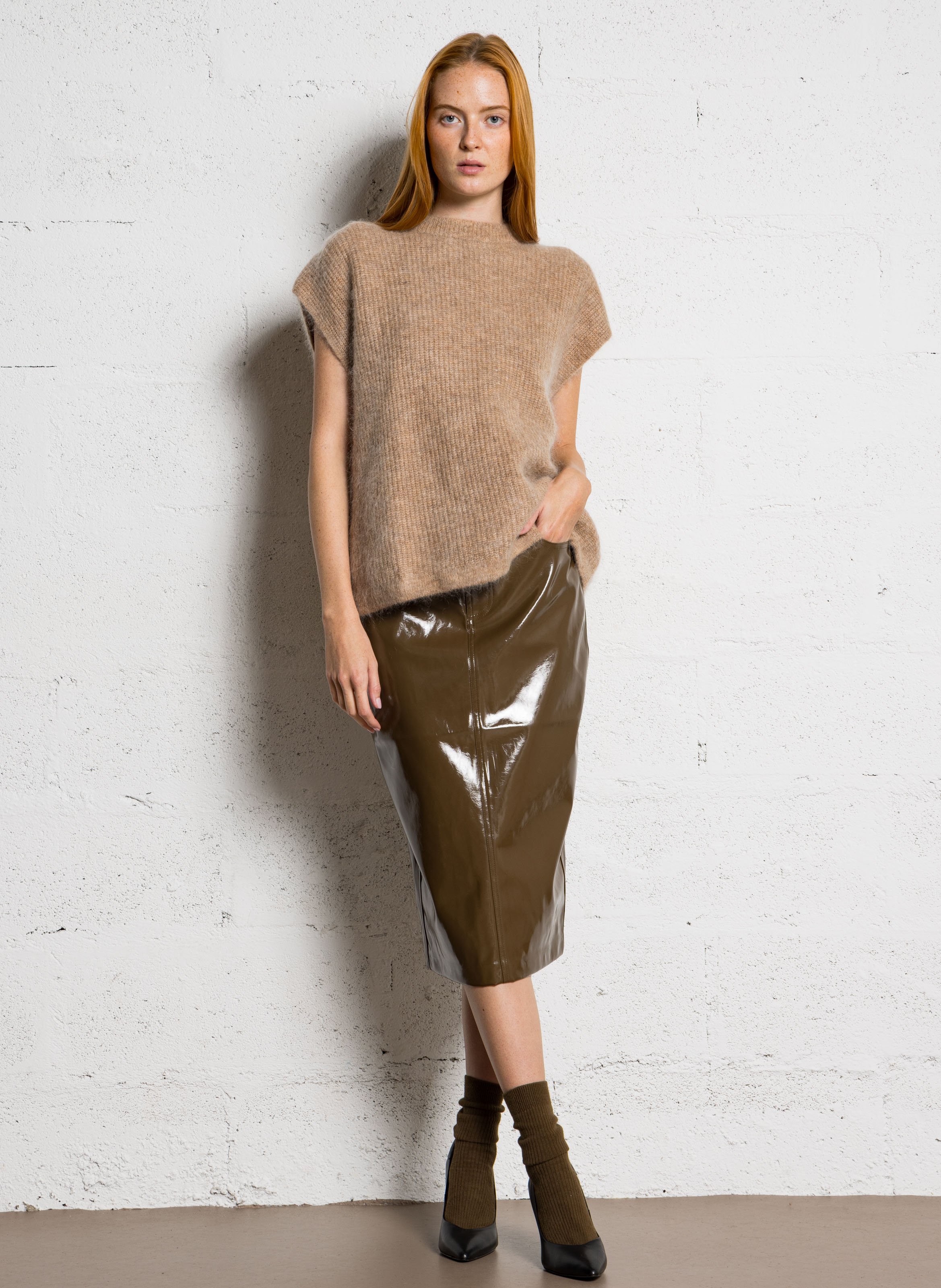 Pull oversize col rond en maille MAISON 123 Beige